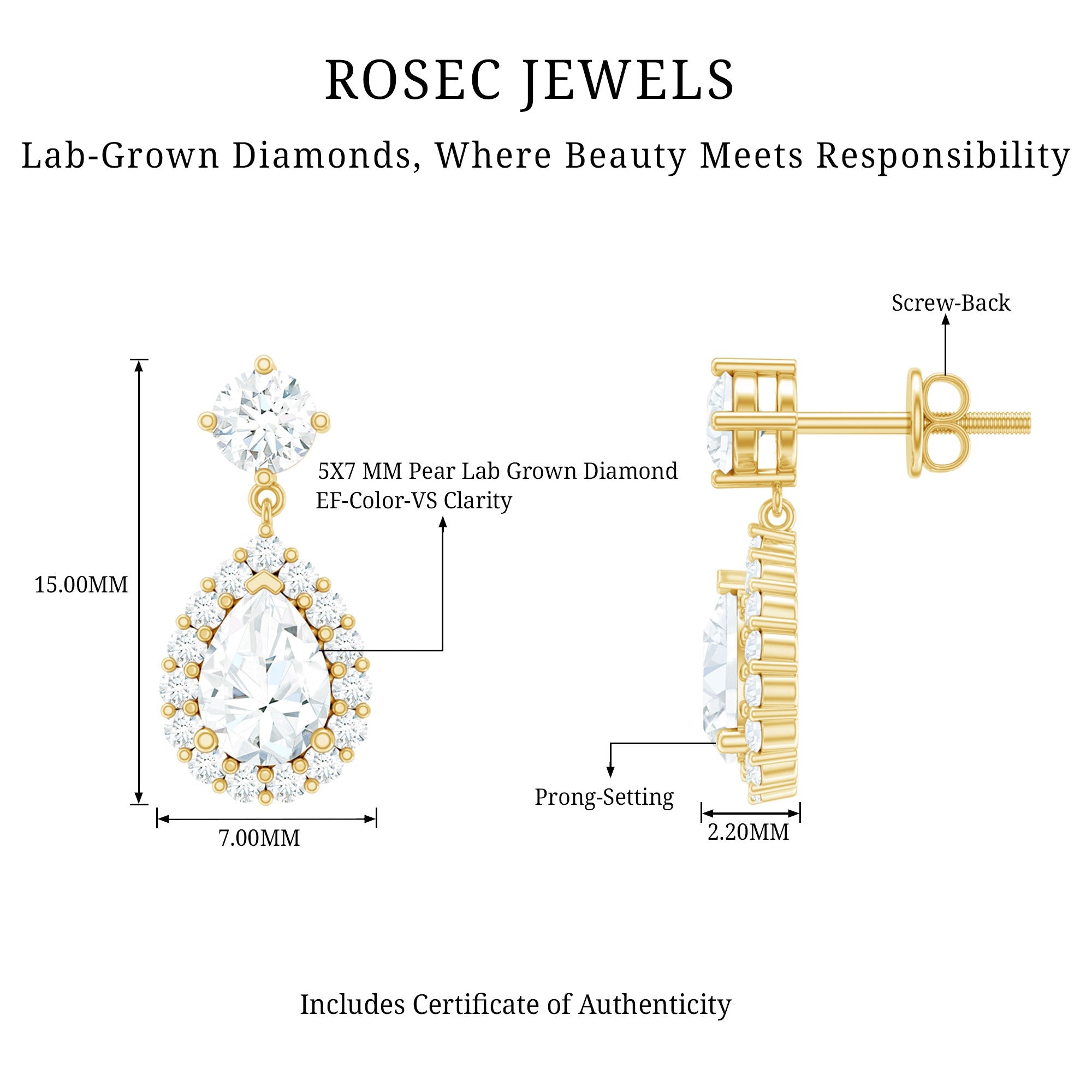 Lab 5X7MM Pear Shaped Diamond Bridal Drop Earrings