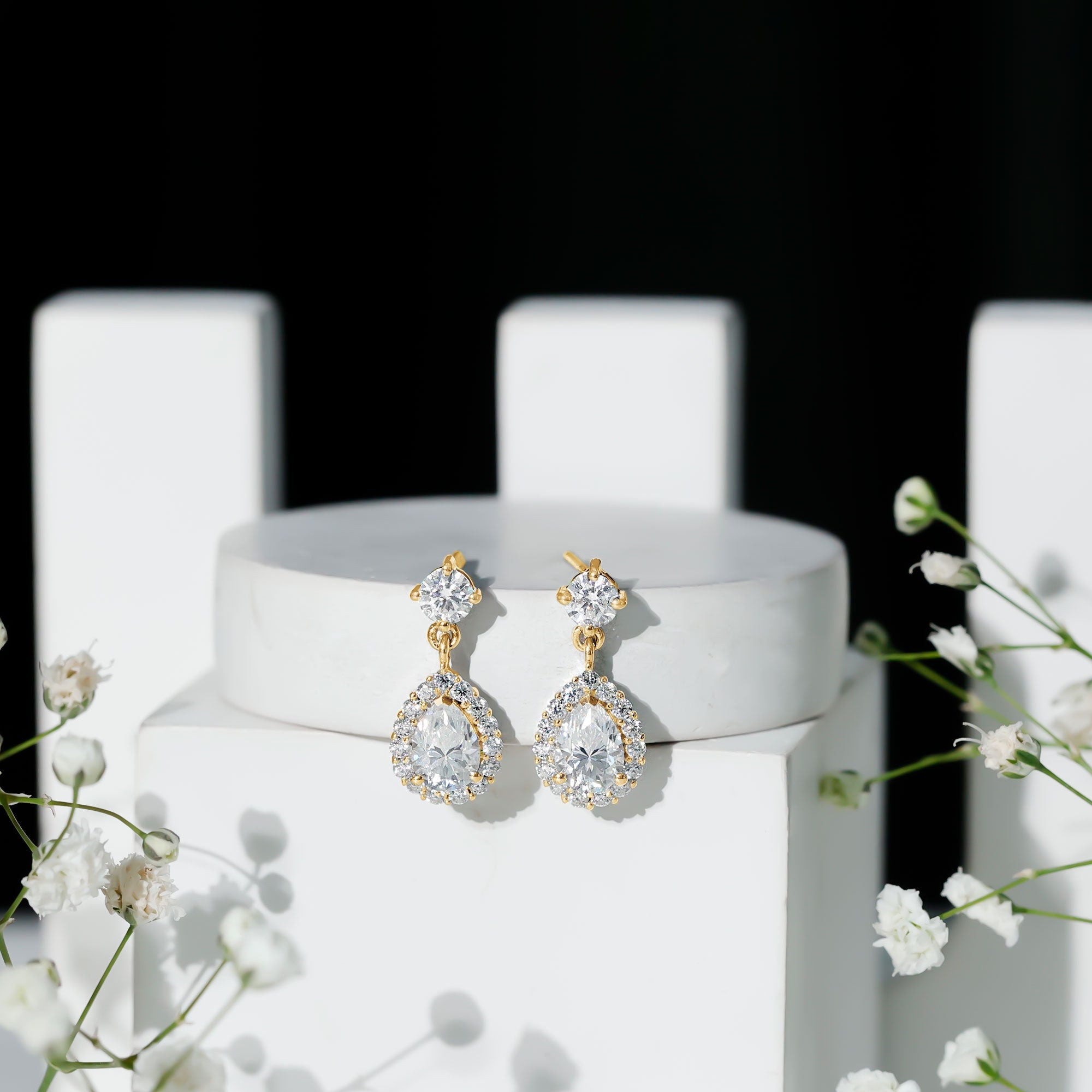Lab 5X7MM Pear Shaped Diamond Bridal Drop Earrings