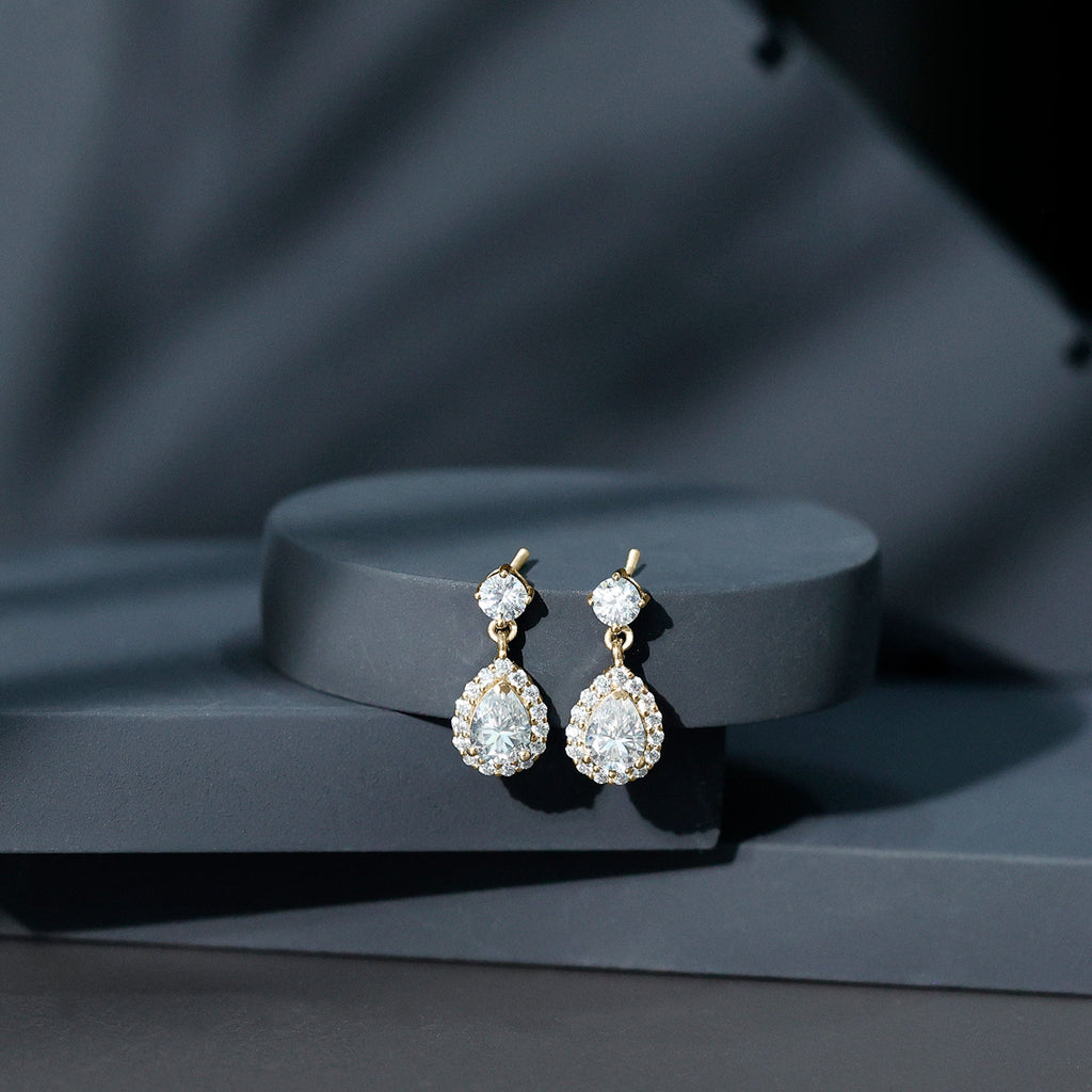 Lab 5X7MM Pear Shaped Diamond Bridal Drop Earrings