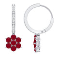 Certified Ruby Flower Drop Earrings with Moissanite Hoop
