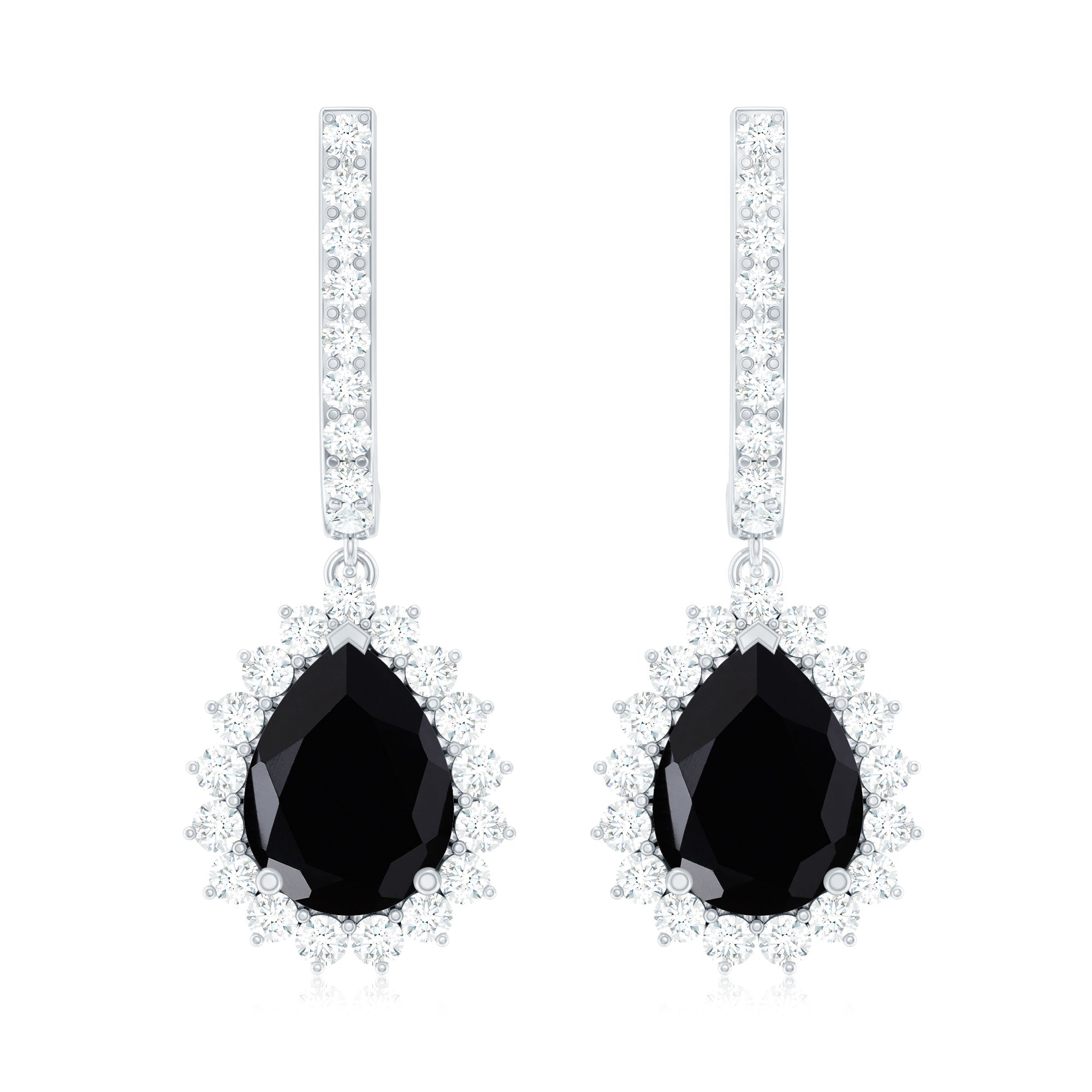 Natural 6X8mm Black Spinel Teardrop Earrings with Moissanite Halo
