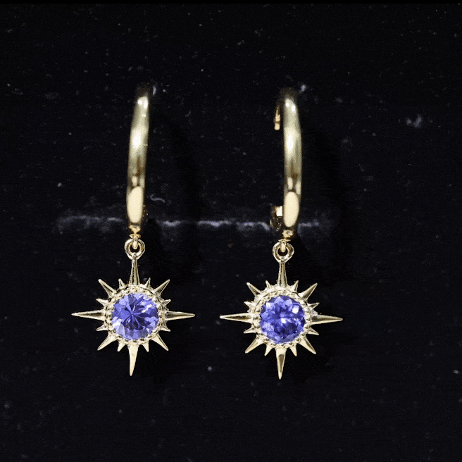 Real Tanzanite Sunburst Hoop Drop Earrings