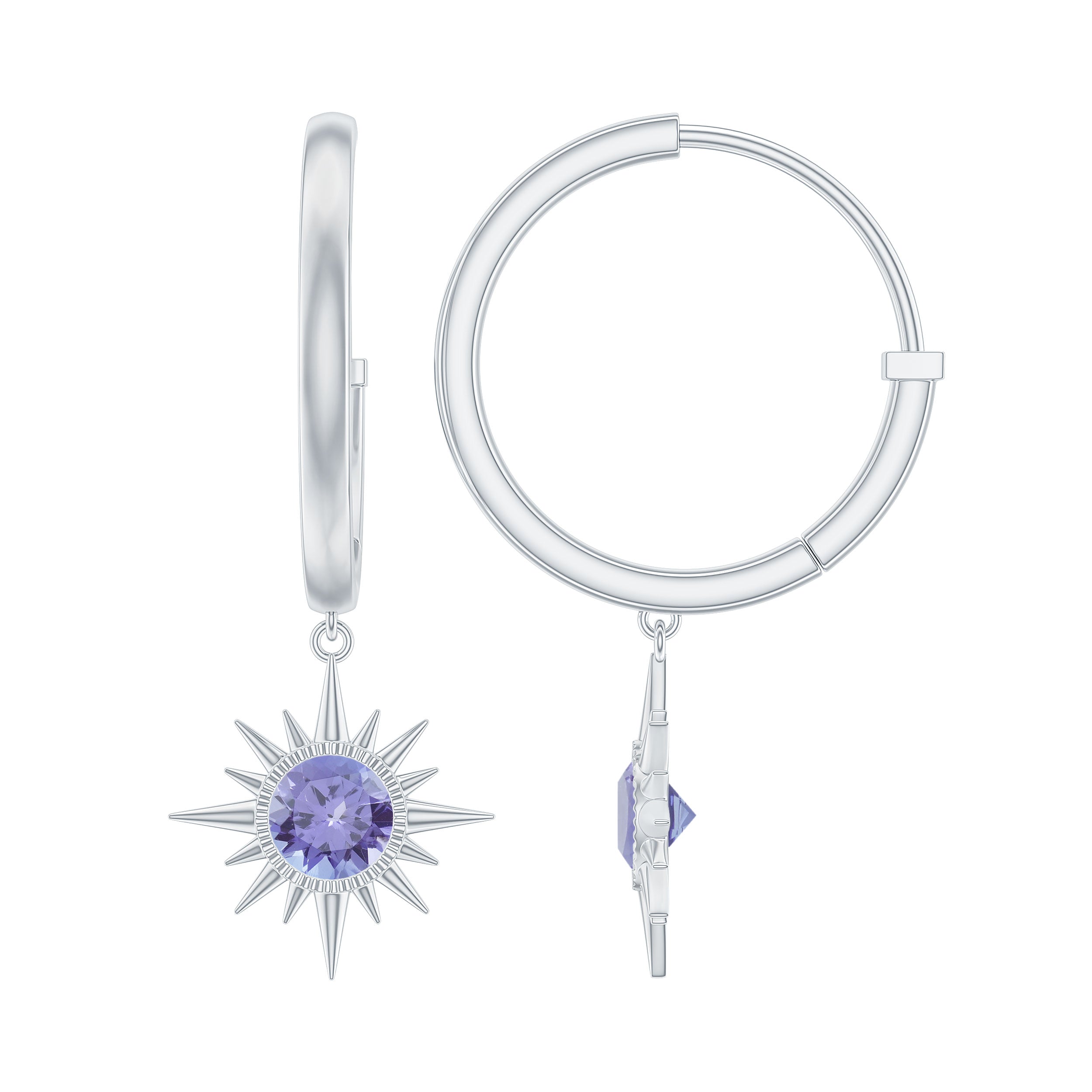 Real Tanzanite Sunburst Hoop Drop Earrings