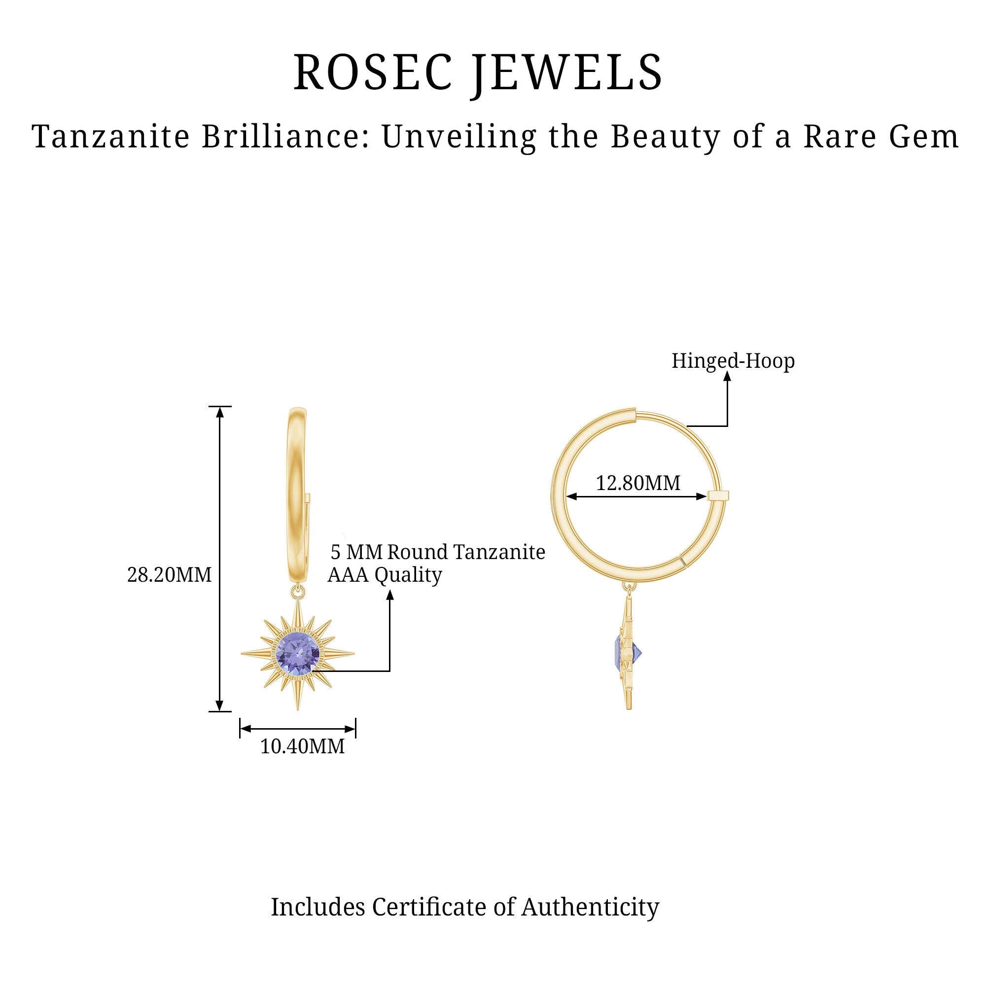Real Tanzanite Sunburst Hoop Drop Earrings