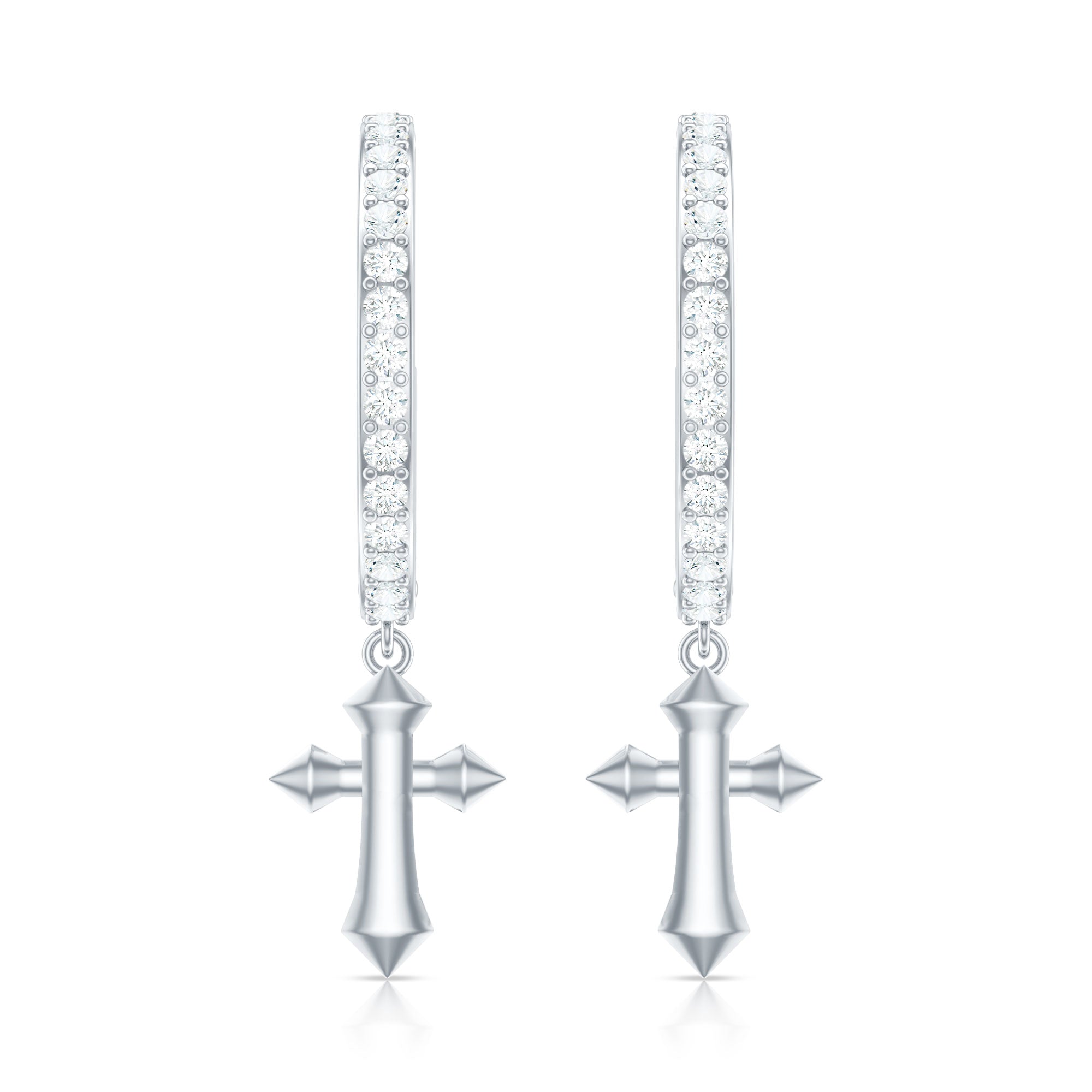 Certified Diamond Cross Drop Hoop Earrings