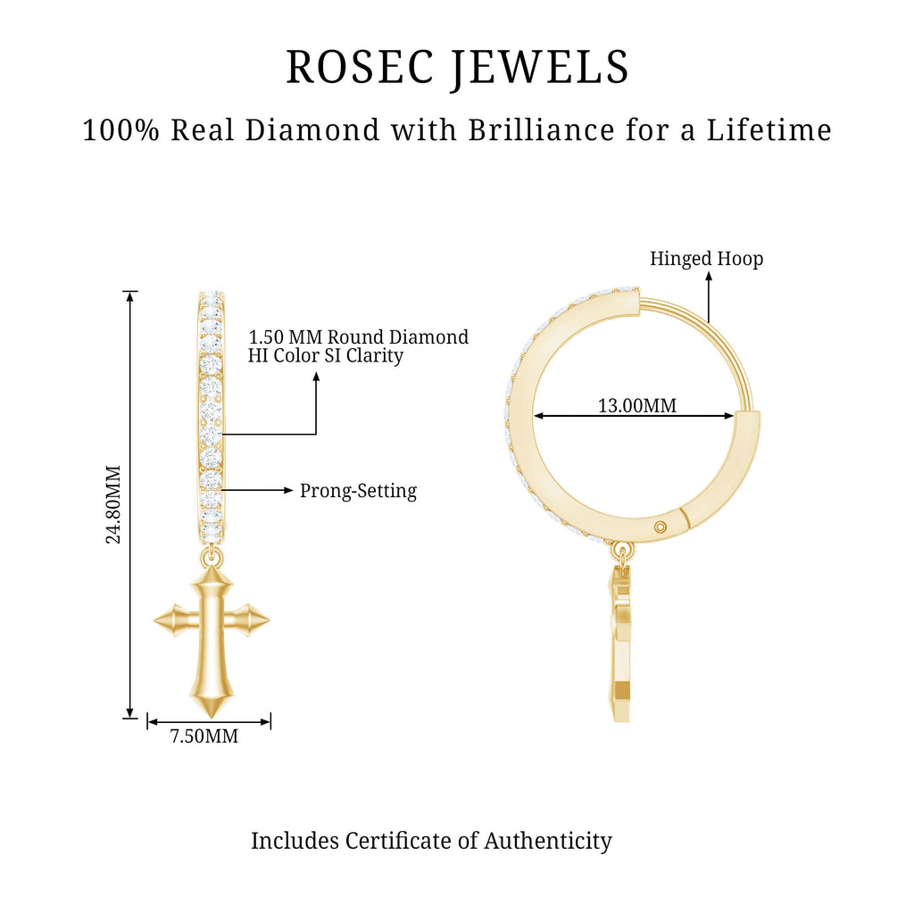 Certified Diamond Cross Drop Hoop Earrings
