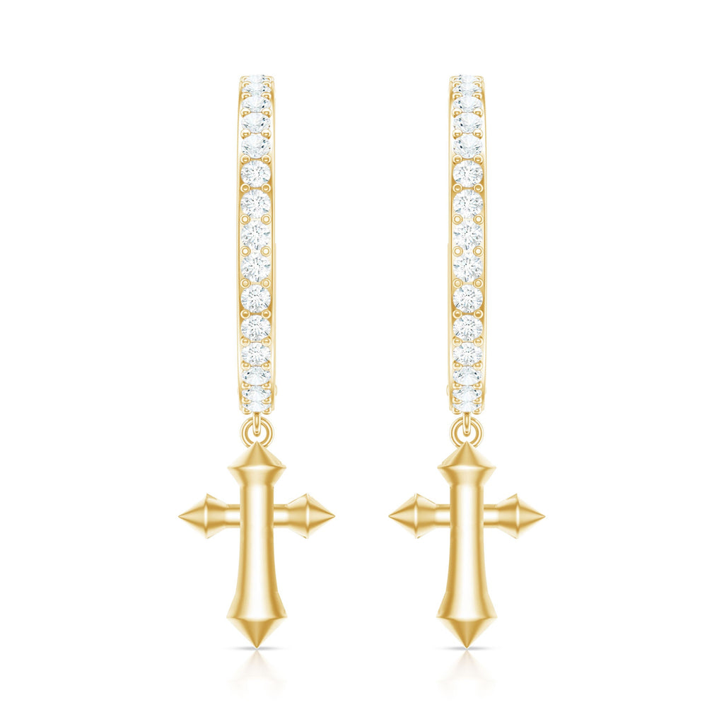 Certified Diamond Cross Drop Hoop Earrings
