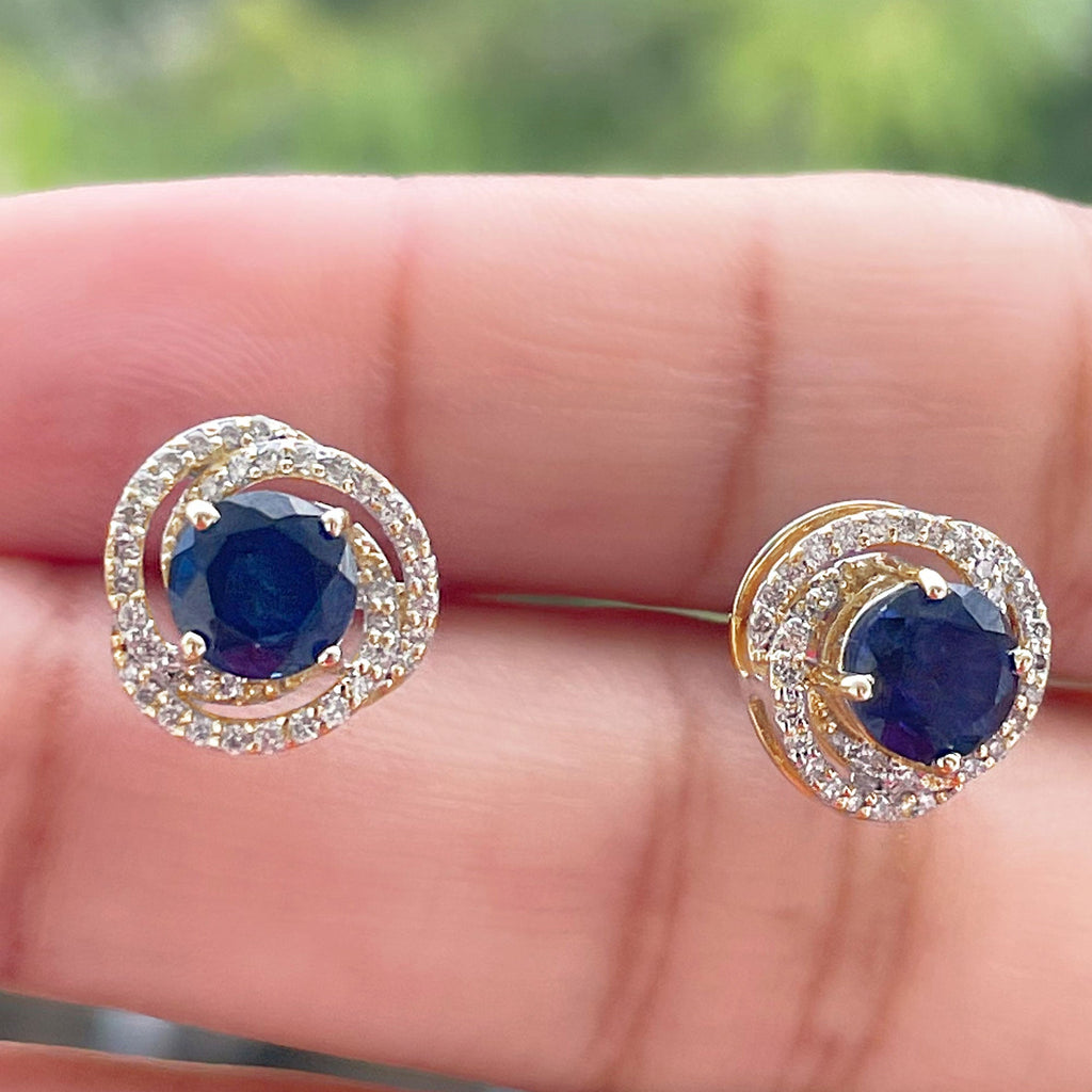 Lab Grown Blue Sapphire and Diamond Swirl Stud Earrings