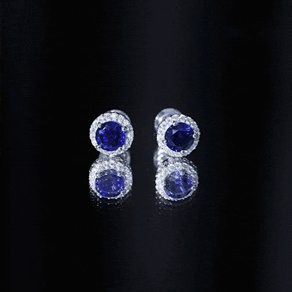 Certified 2 Carat Lab Grown Blue Sapphire Stud Earrings With Moissanite Halo