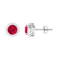 5MM Lab Created Ruby Halo Stud Earrings with Diamond