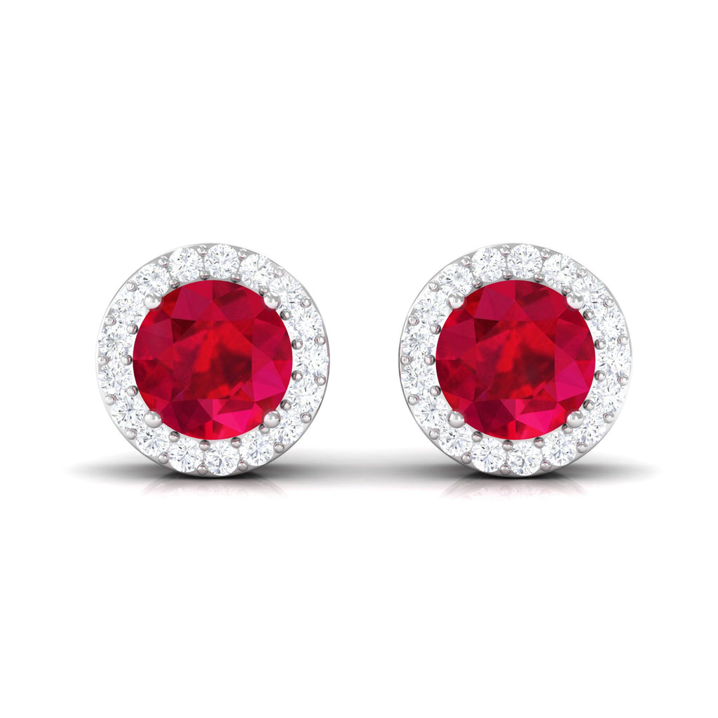 5MM Lab Created Ruby Halo Stud Earrings with Diamond