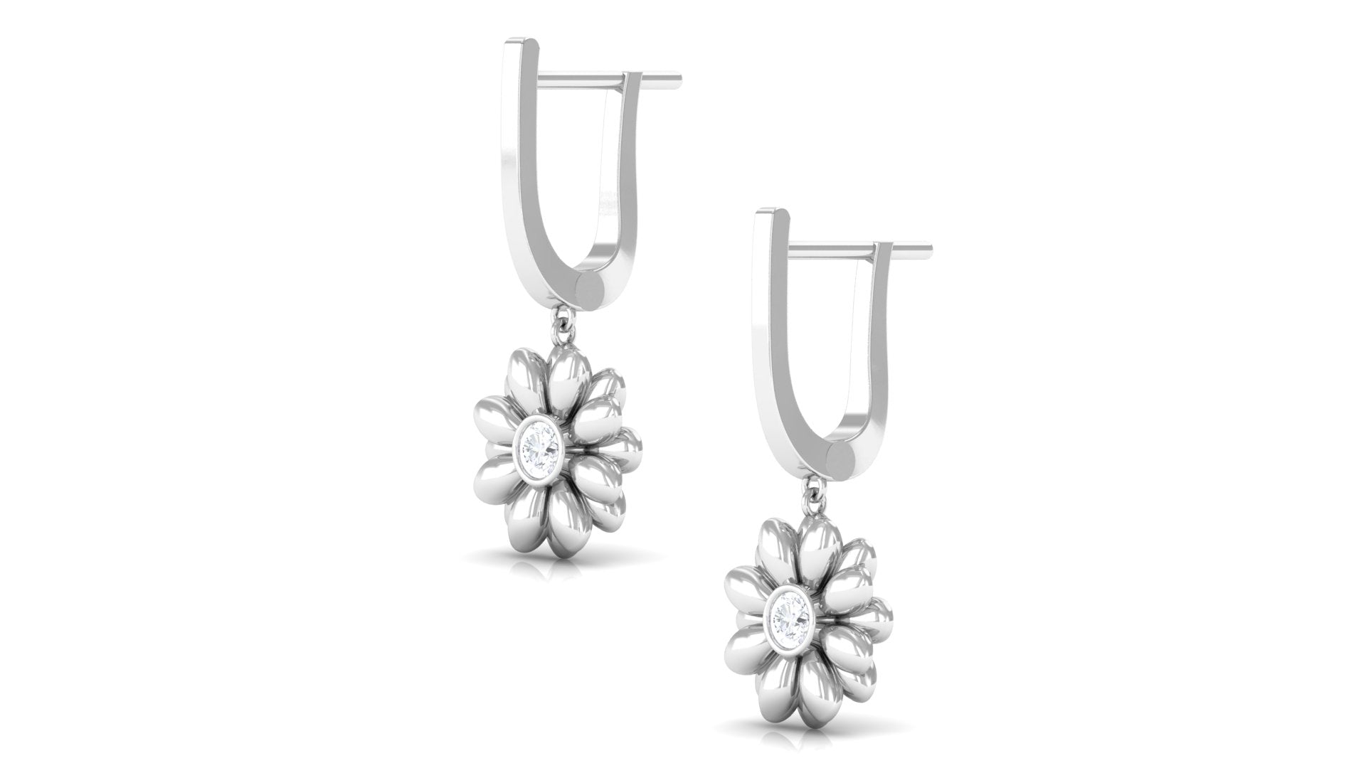Natural Diamond Flower Drop Hoop Earrings
