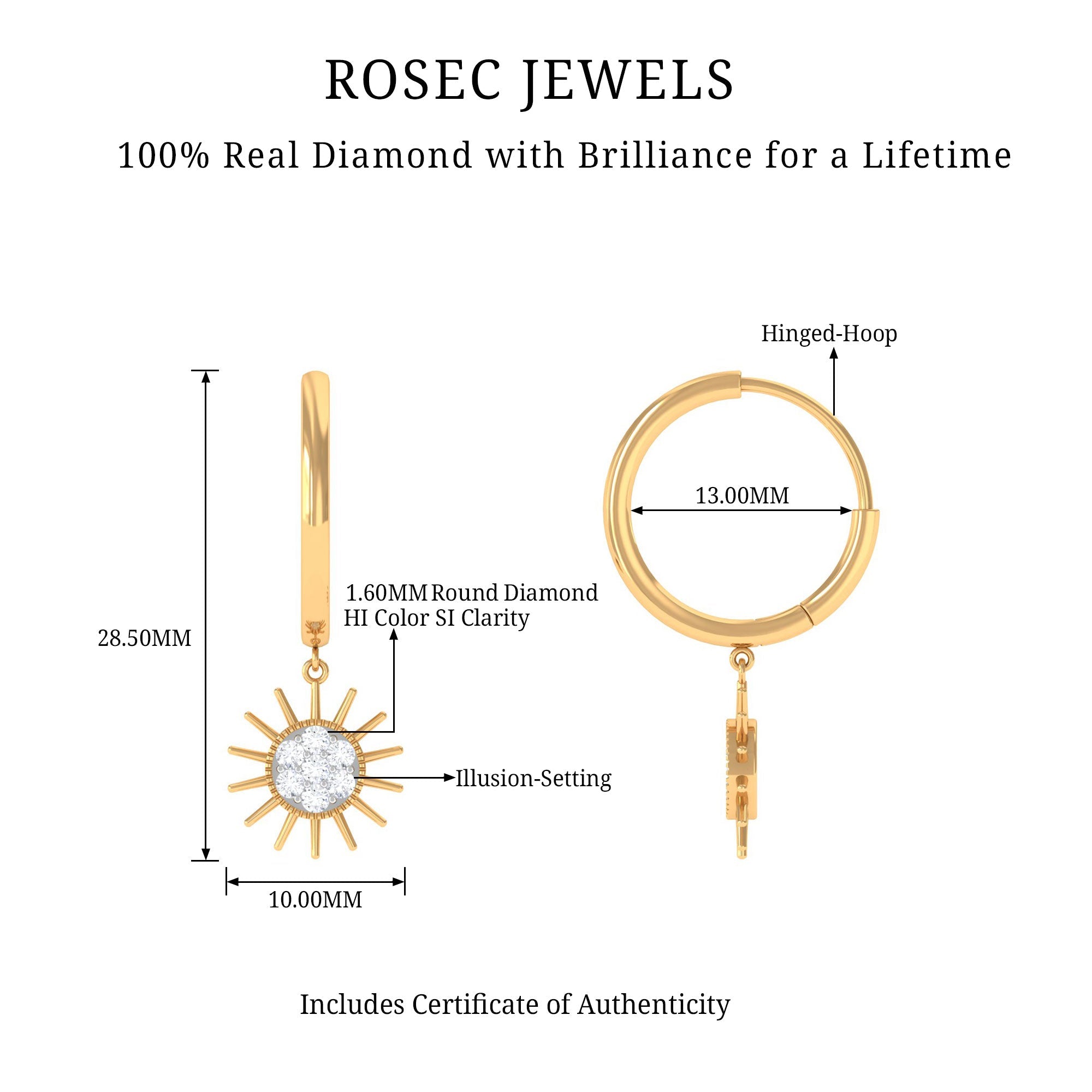 Certified Diamond Sunburst Hoop Earrings