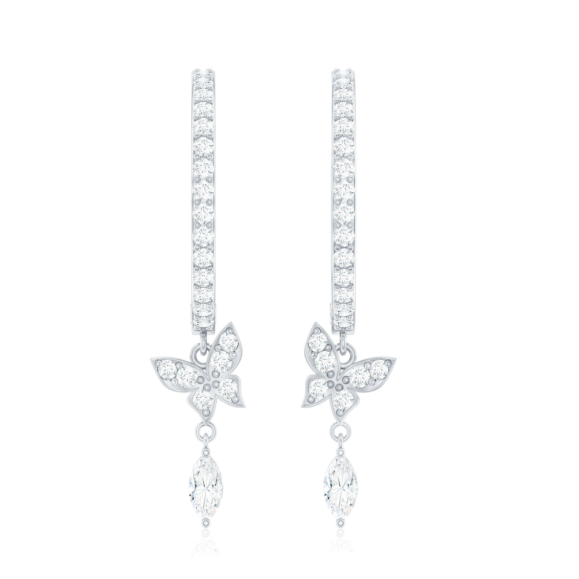 Natural Diamond Butterfly Hoop Earrings for Women