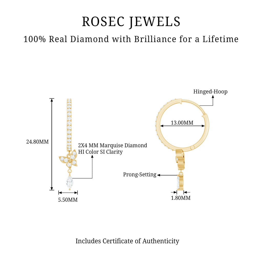 Natural Diamond Butterfly Hoop Earrings for Women