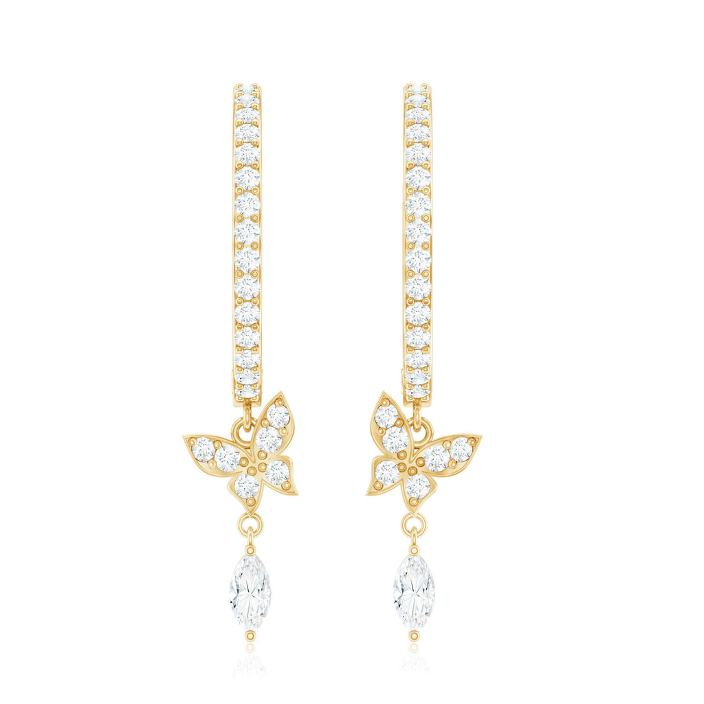 Natural Diamond Butterfly Hoop Earrings for Women