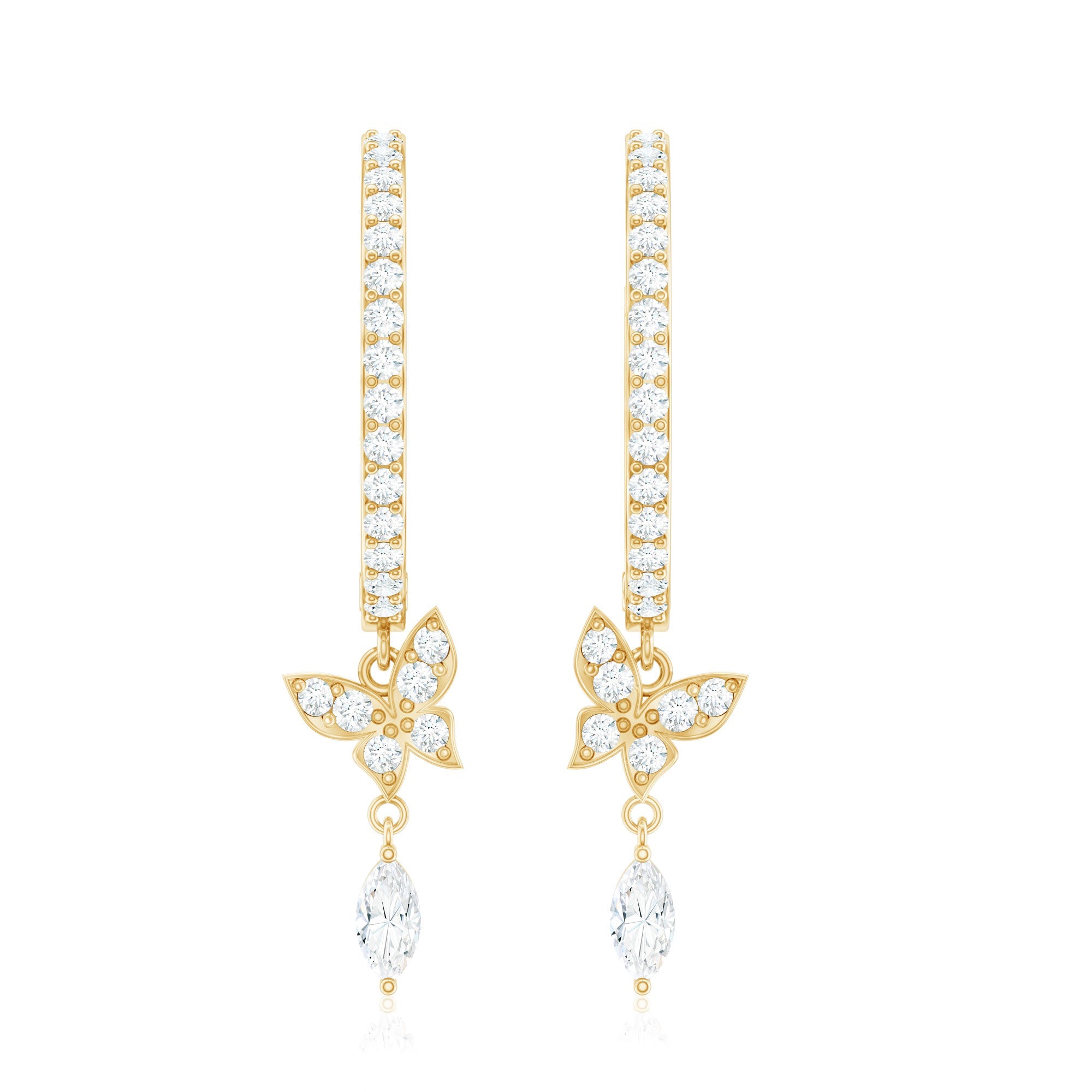 Natural Diamond Butterfly Hoop Earrings for Women