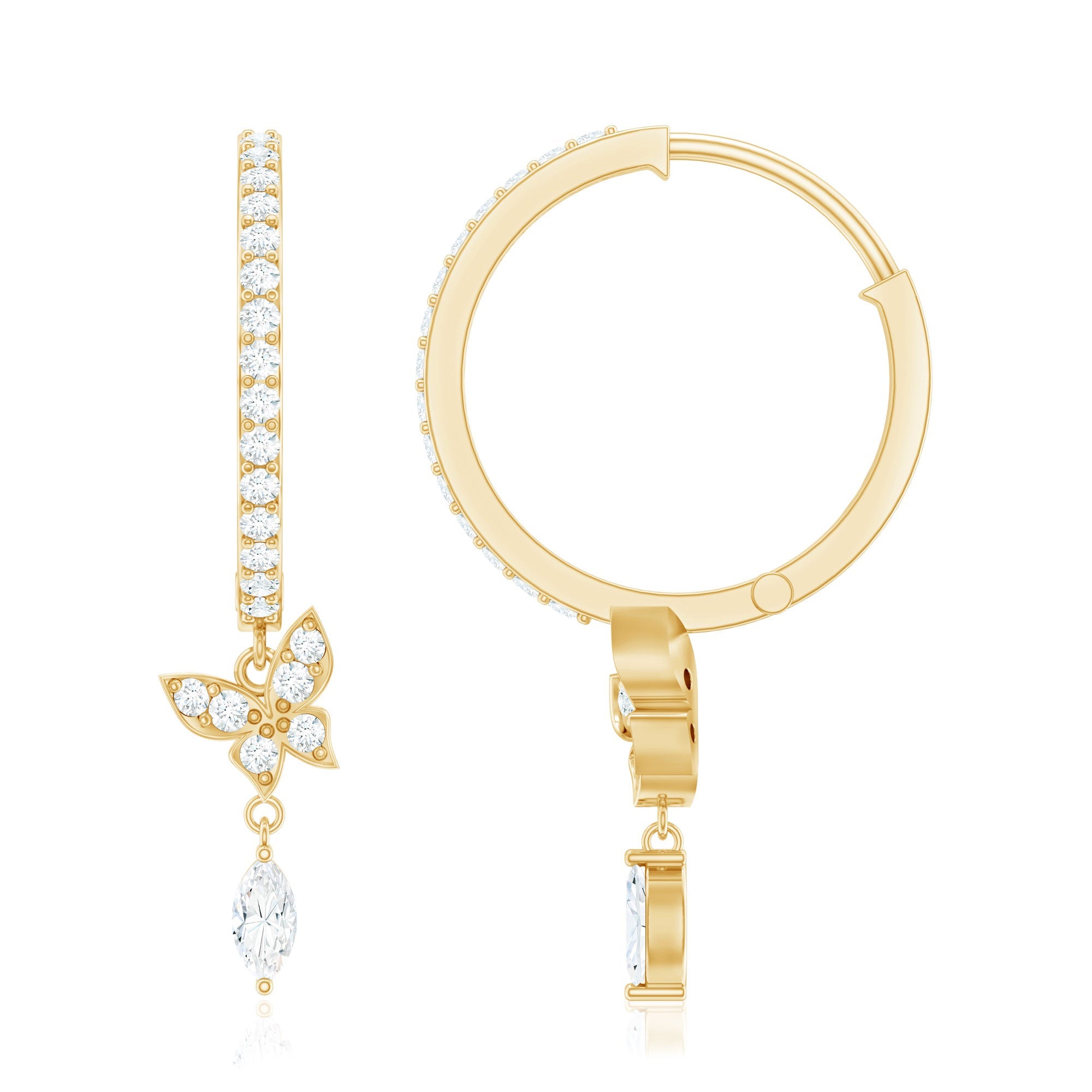 Natural Diamond Butterfly Hoop Earrings for Women