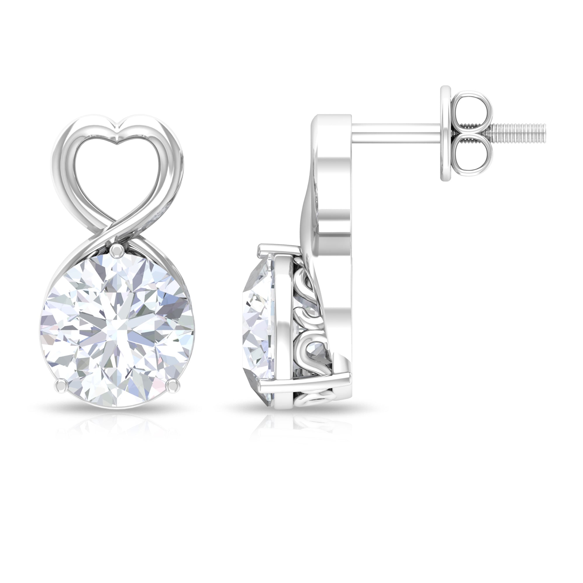 2 CT Round Shape Solitaire Moissanite Heart Stud Earrings