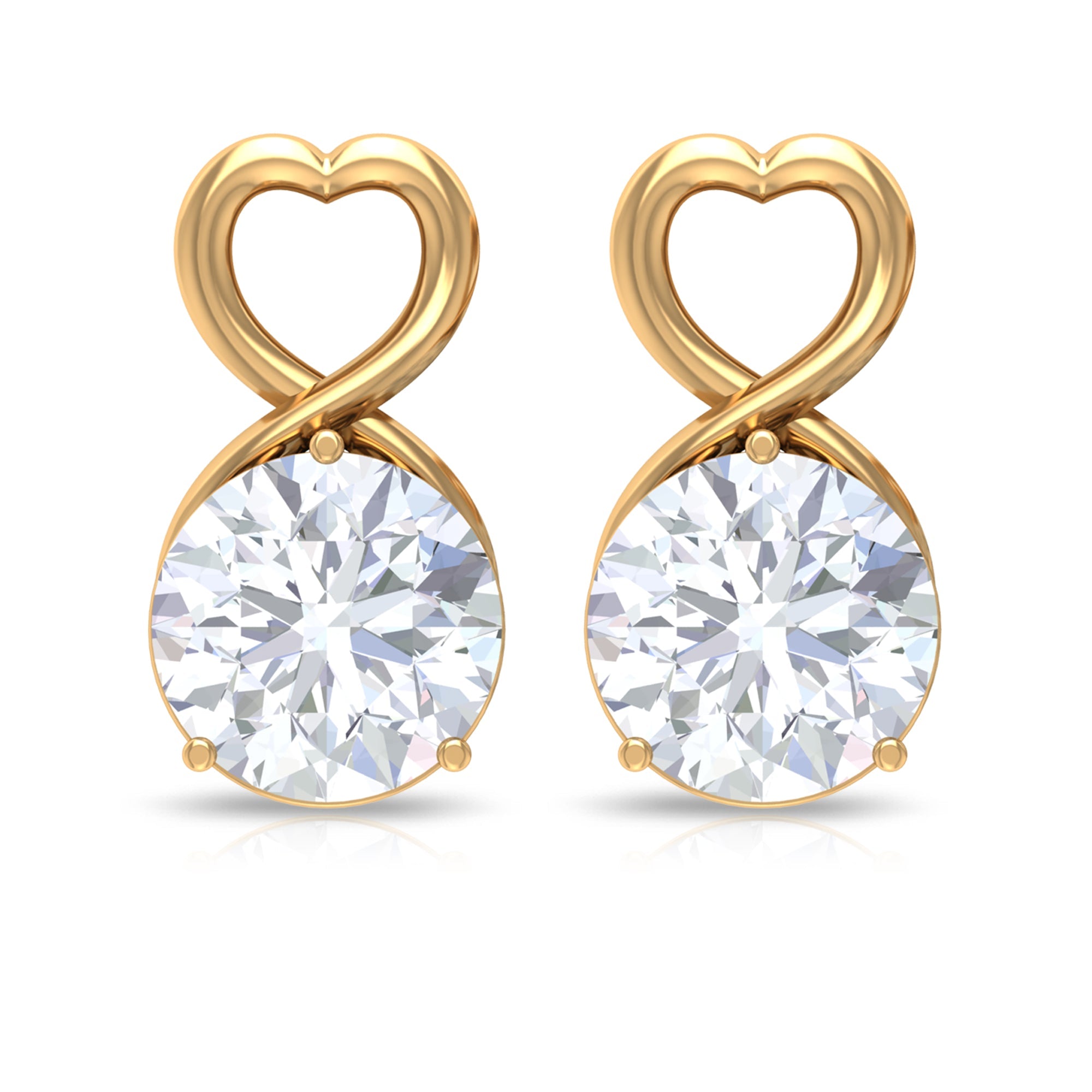 2 CT Round Shape Solitaire Moissanite Heart Stud Earrings