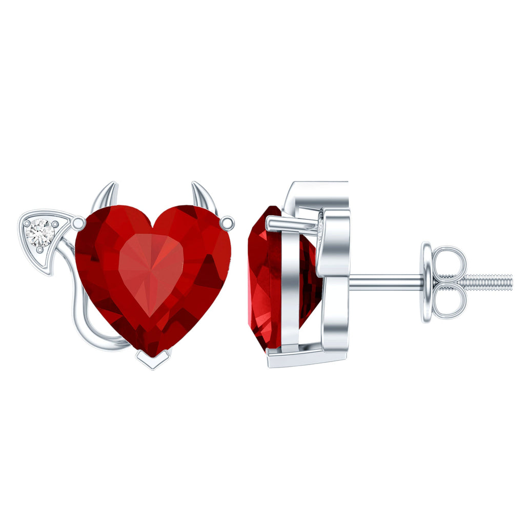 Certified 4 Carat Lab Grown Ruby Devil Heart Stud Earrings