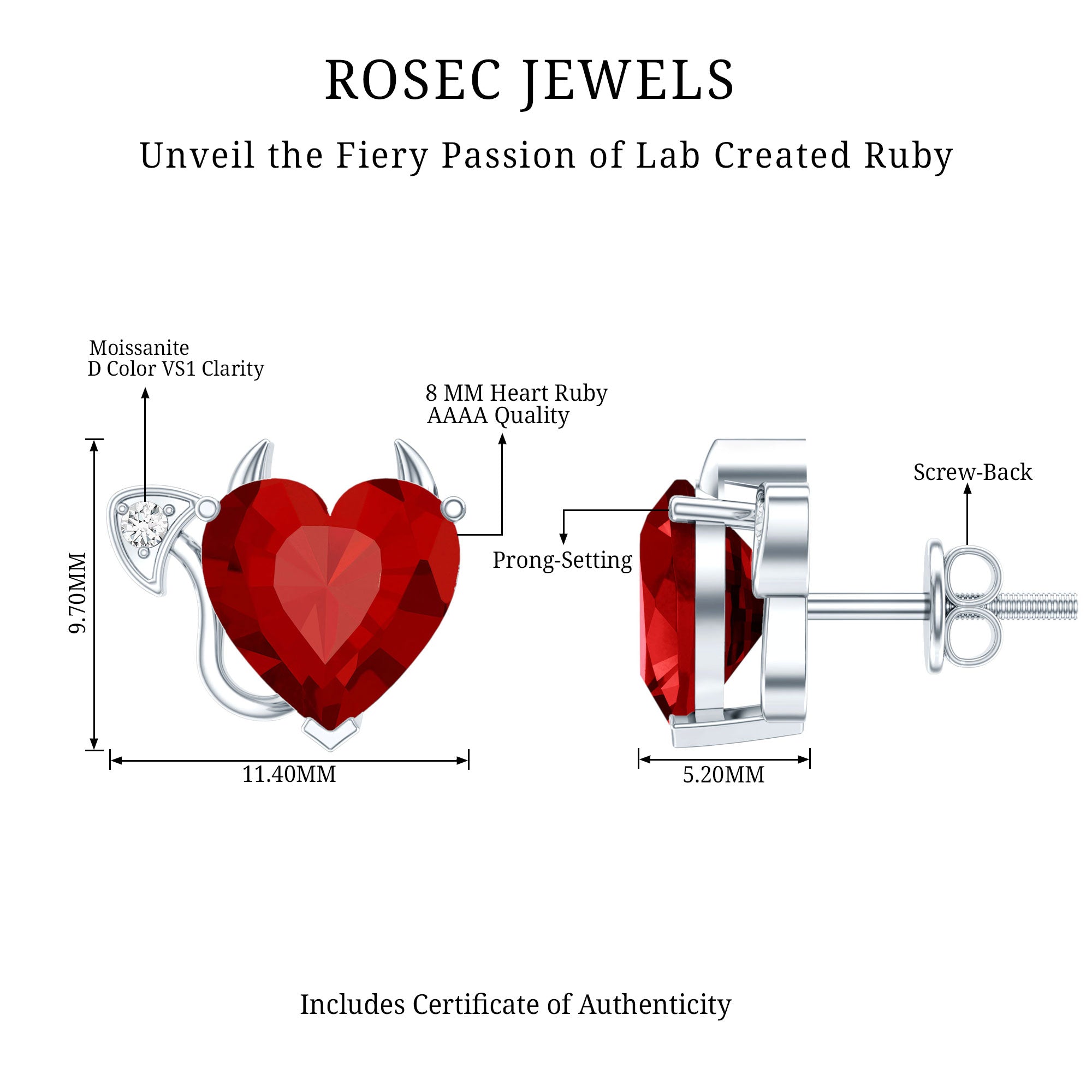 Certified Lab Grown Ruby Devil Heart Earrings
