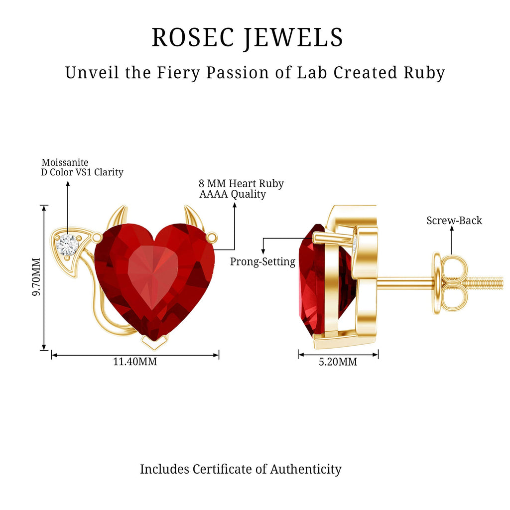 Certified Lab Grown Ruby Devil Heart Earrings
