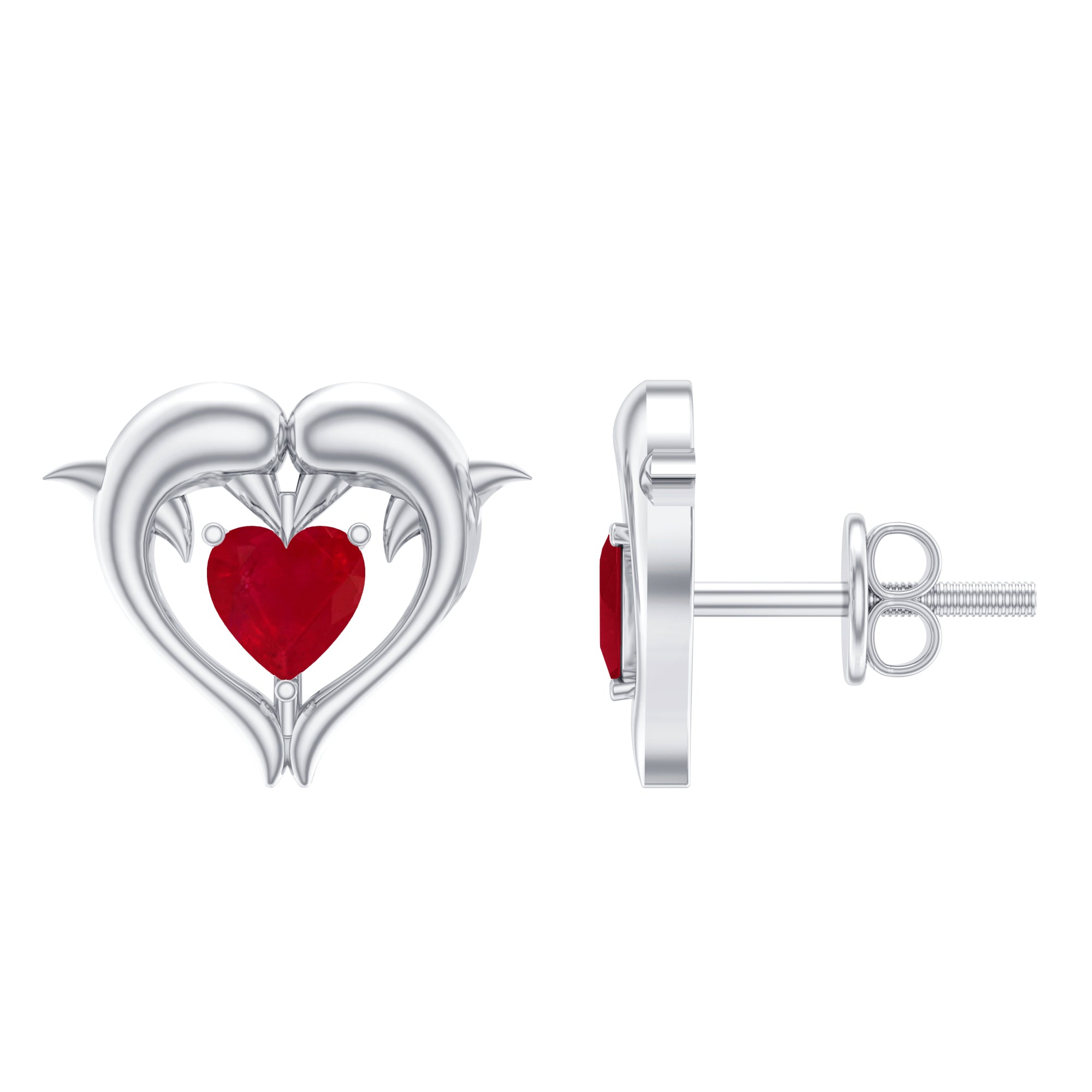 1 CT Heart Shape Ruby Dolphin Stud Earrings