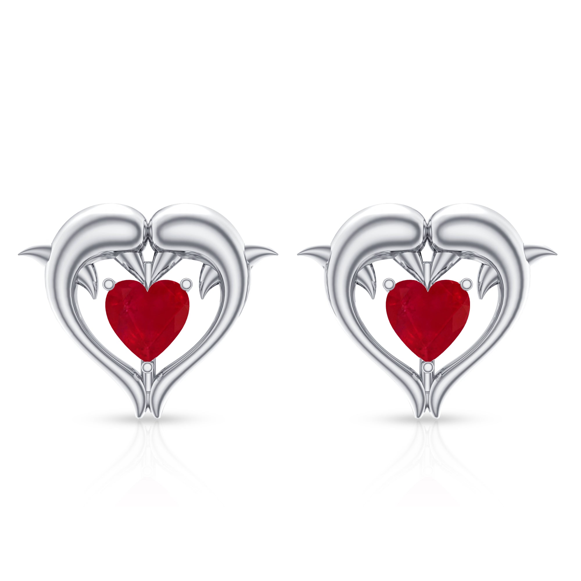 1 CT Heart Shape Ruby Dolphin Stud Earrings
