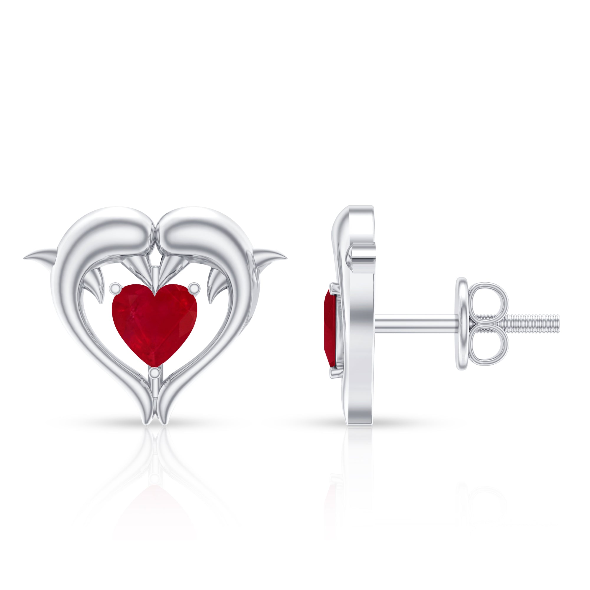 1 CT Heart Shape Ruby Dolphin Stud Earrings
