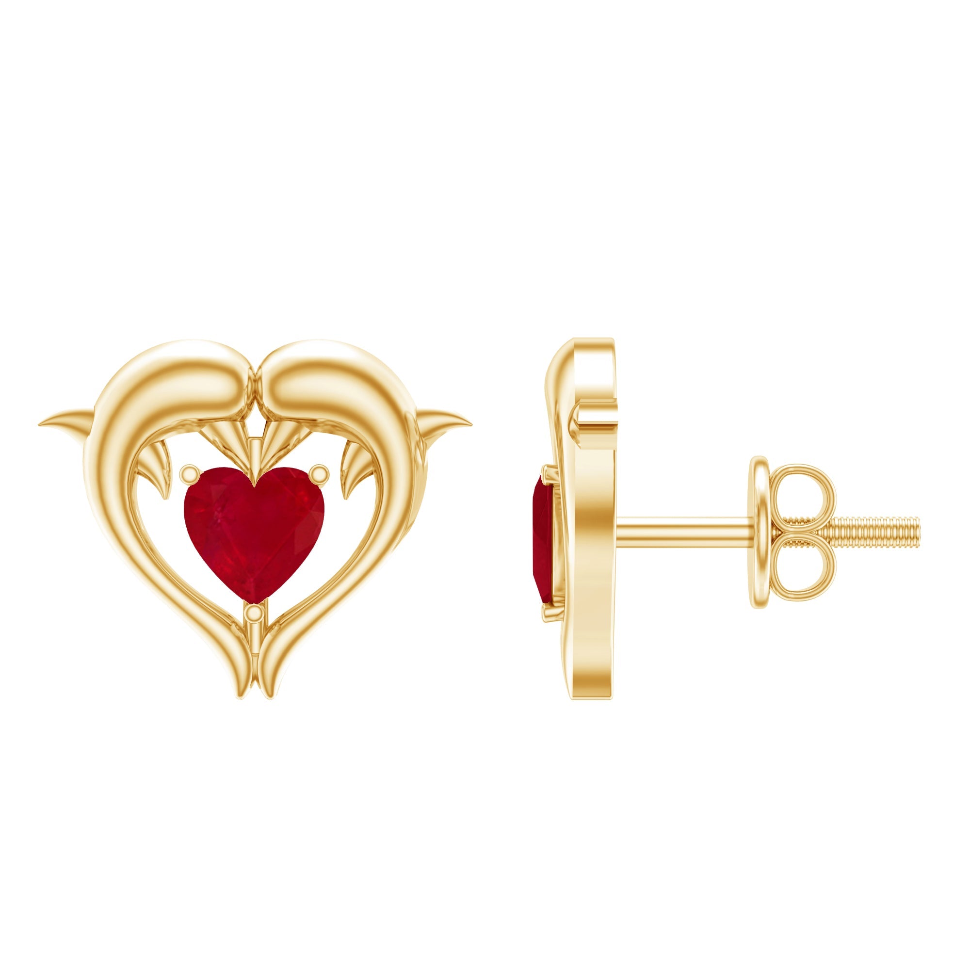 1 CT Heart Shape Ruby Dolphin Stud Earrings