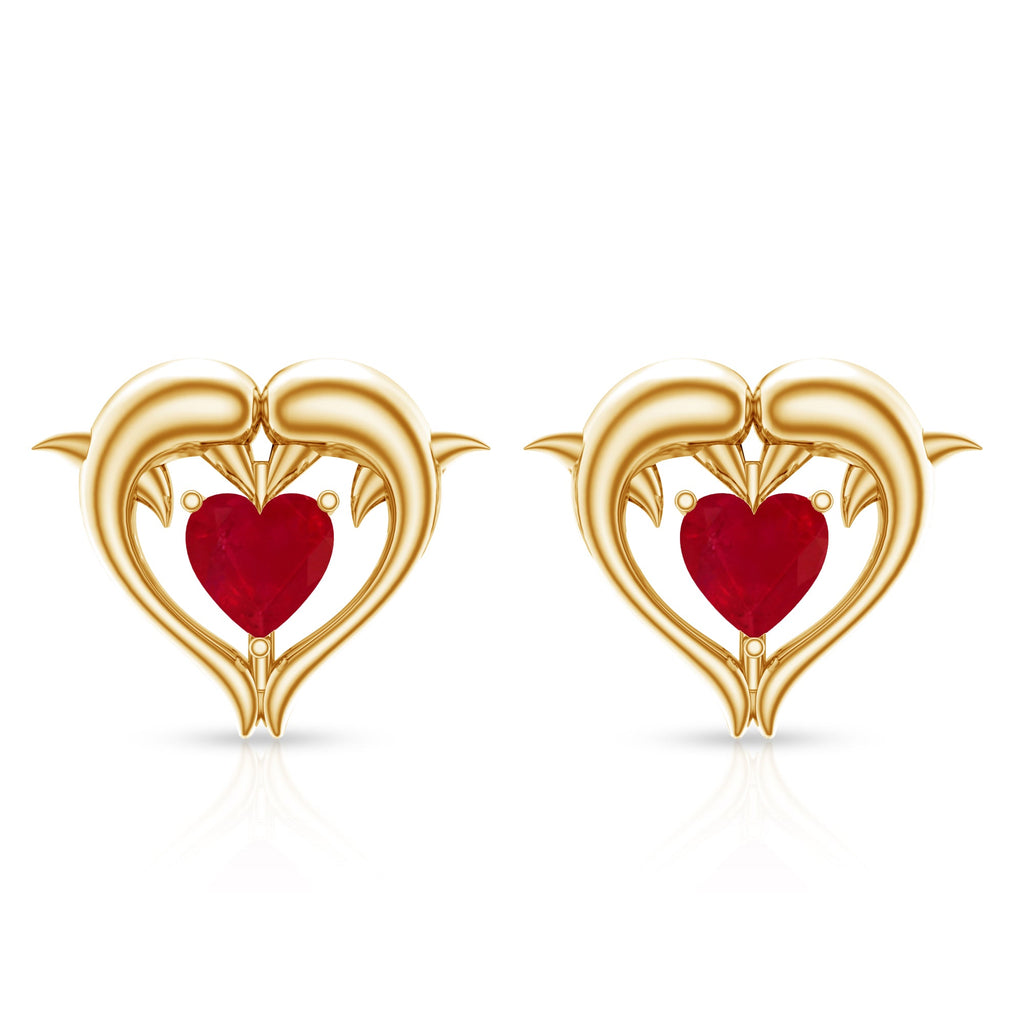 1 CT Heart Shape Ruby Dolphin Stud Earrings