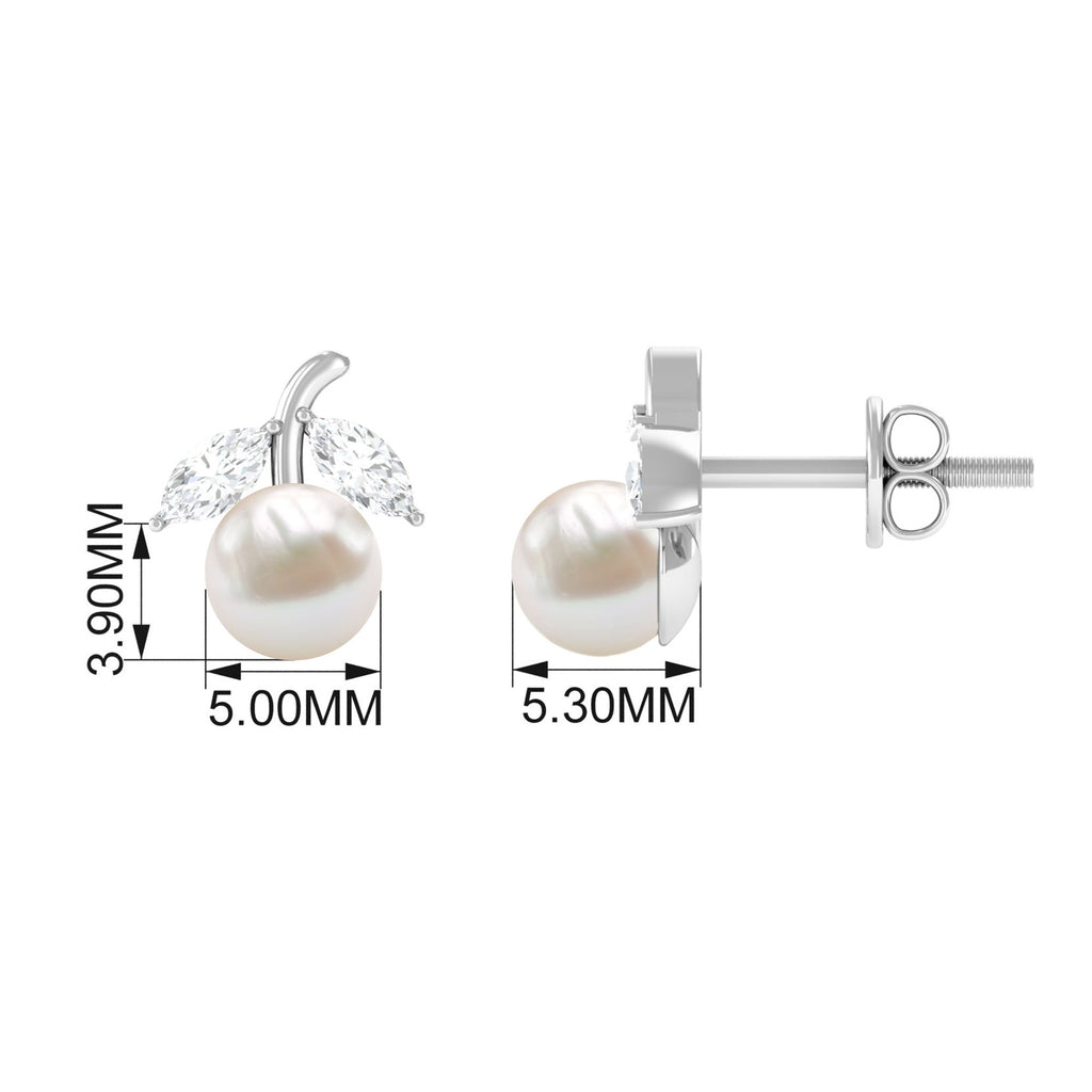 5 MM Freshwater Pearl and Diamond Fruit Stud Earring