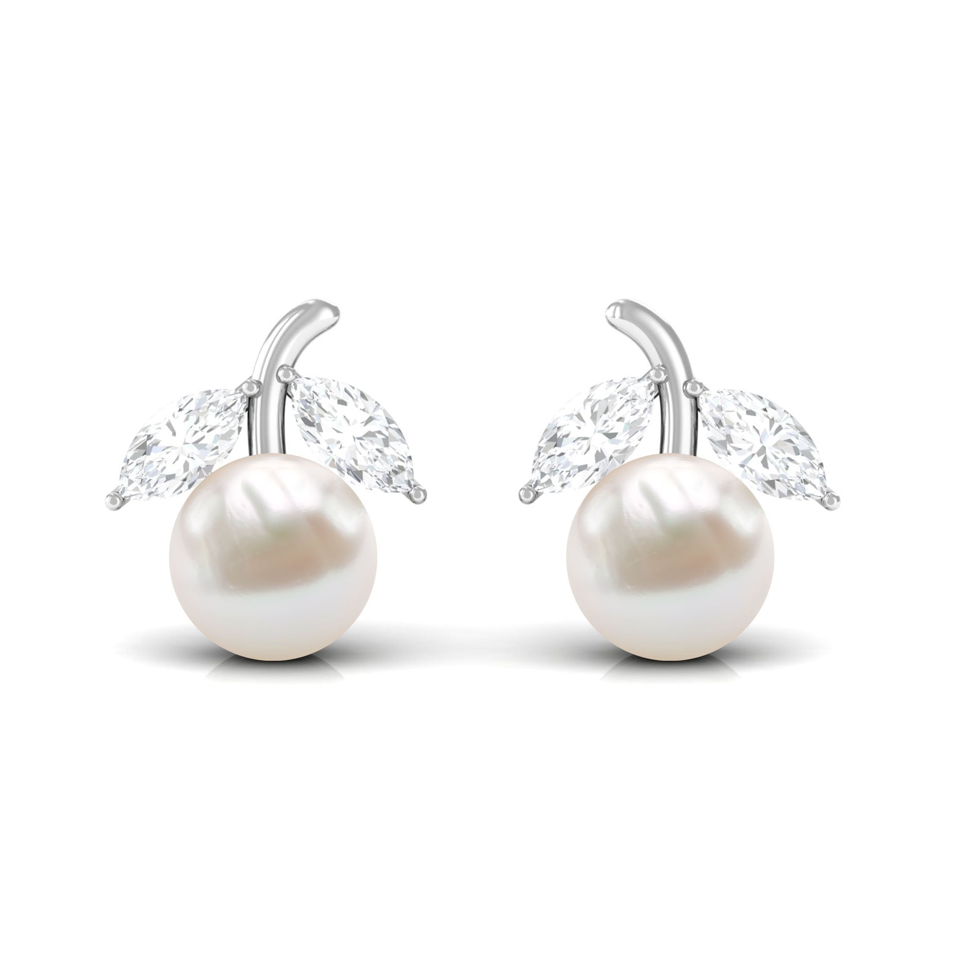 5 MM Freshwater Pearl and Diamond Fruit Stud Earring