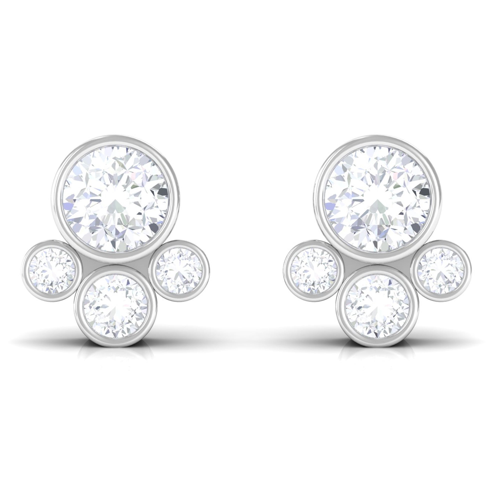 1/2 CT Contemporary Diamond Bezel Cluster Stud Earrings