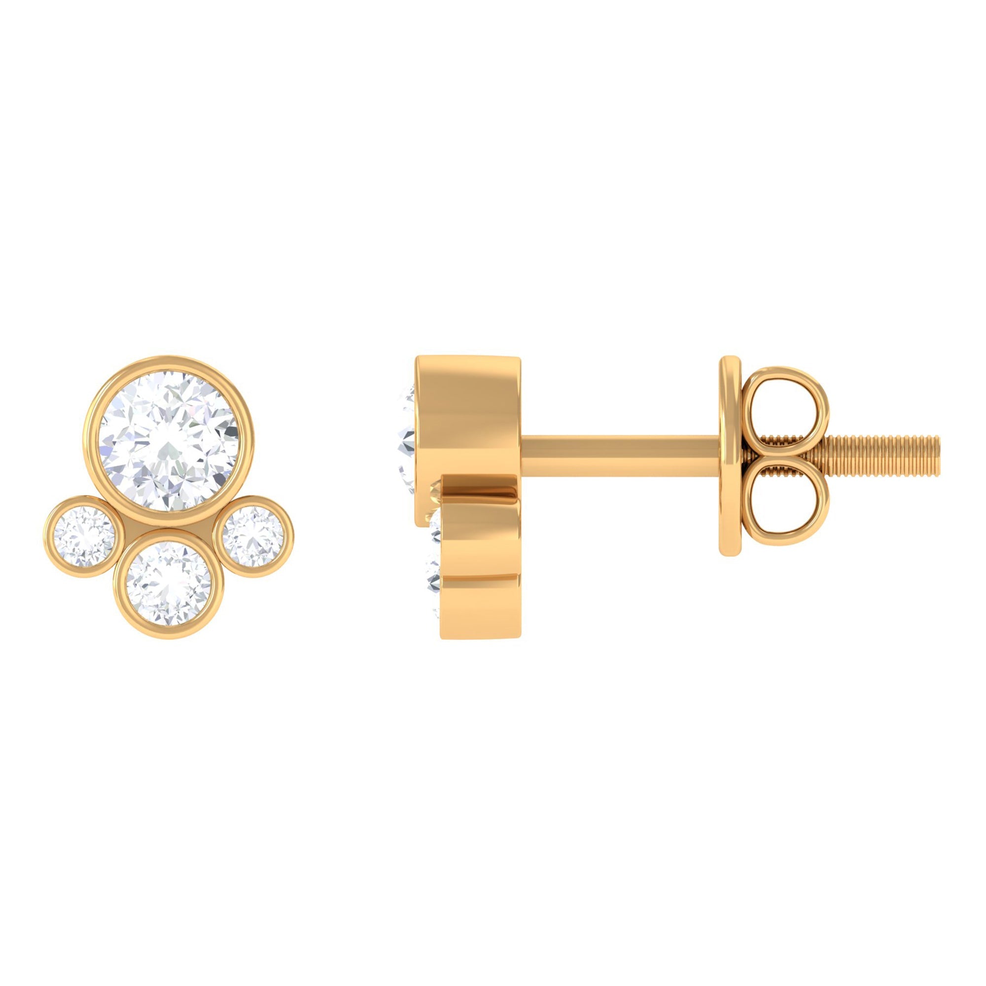 1/2 CT Contemporary Diamond Bezel Cluster Stud Earrings