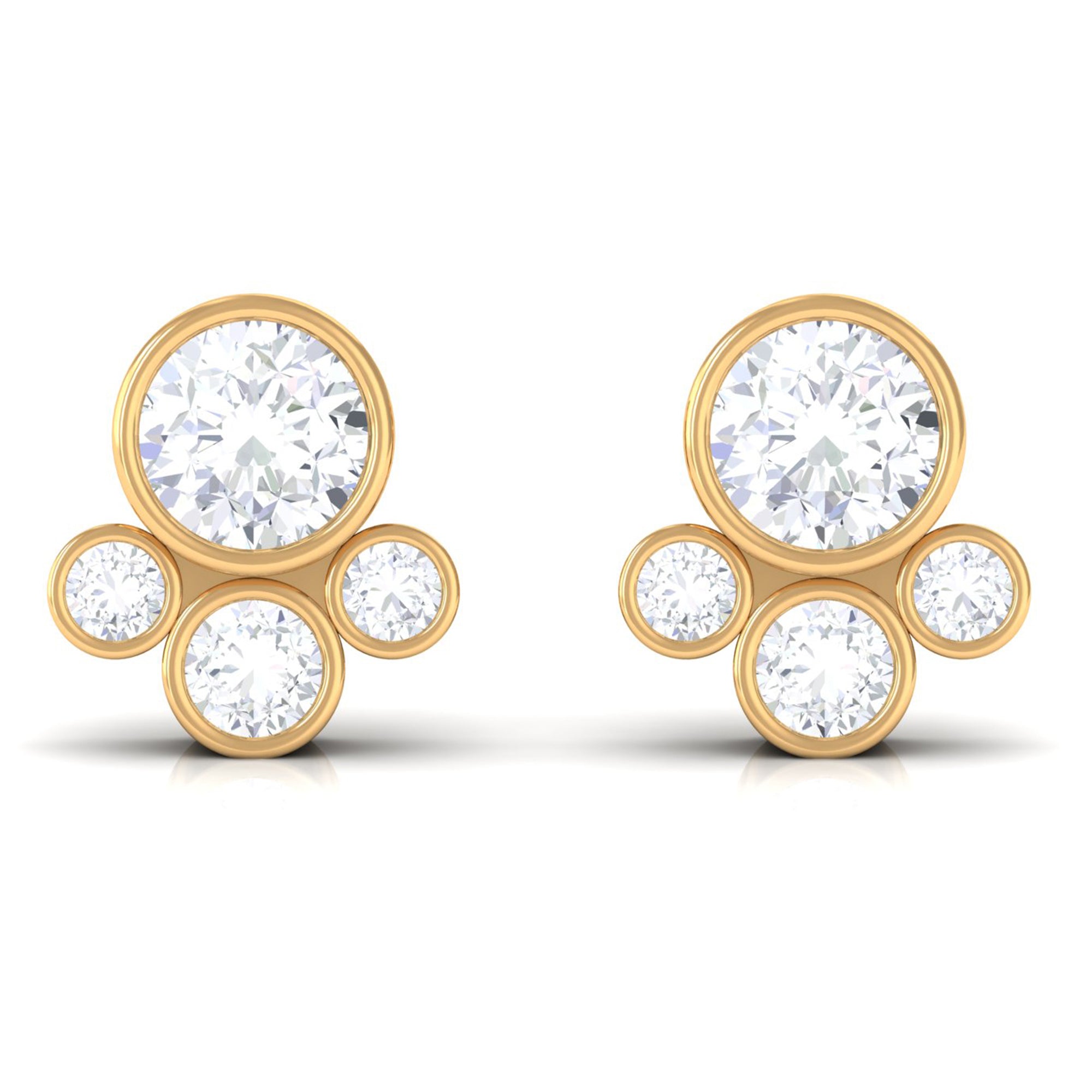 1/2 CT Contemporary Diamond Bezel Cluster Stud Earrings
