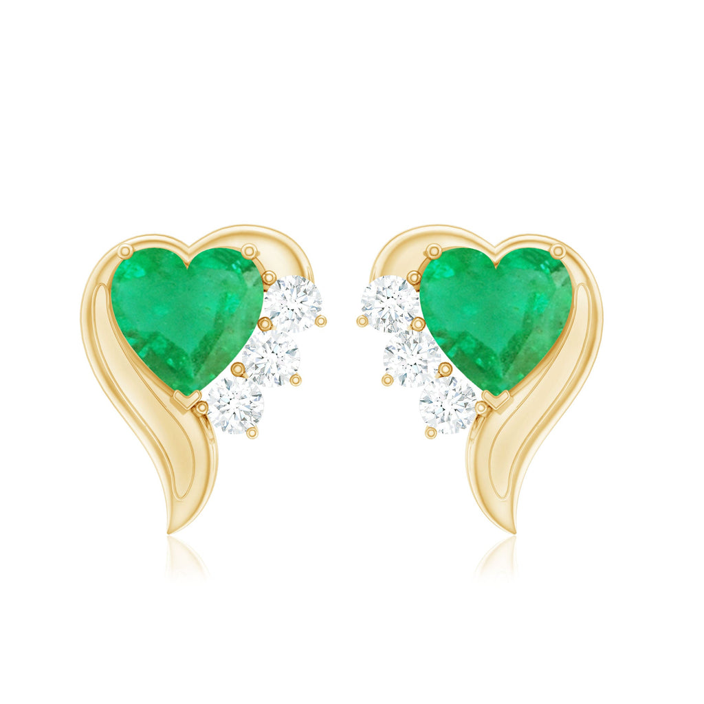 Real Emerald and Diamond Heart Stud Earrings
