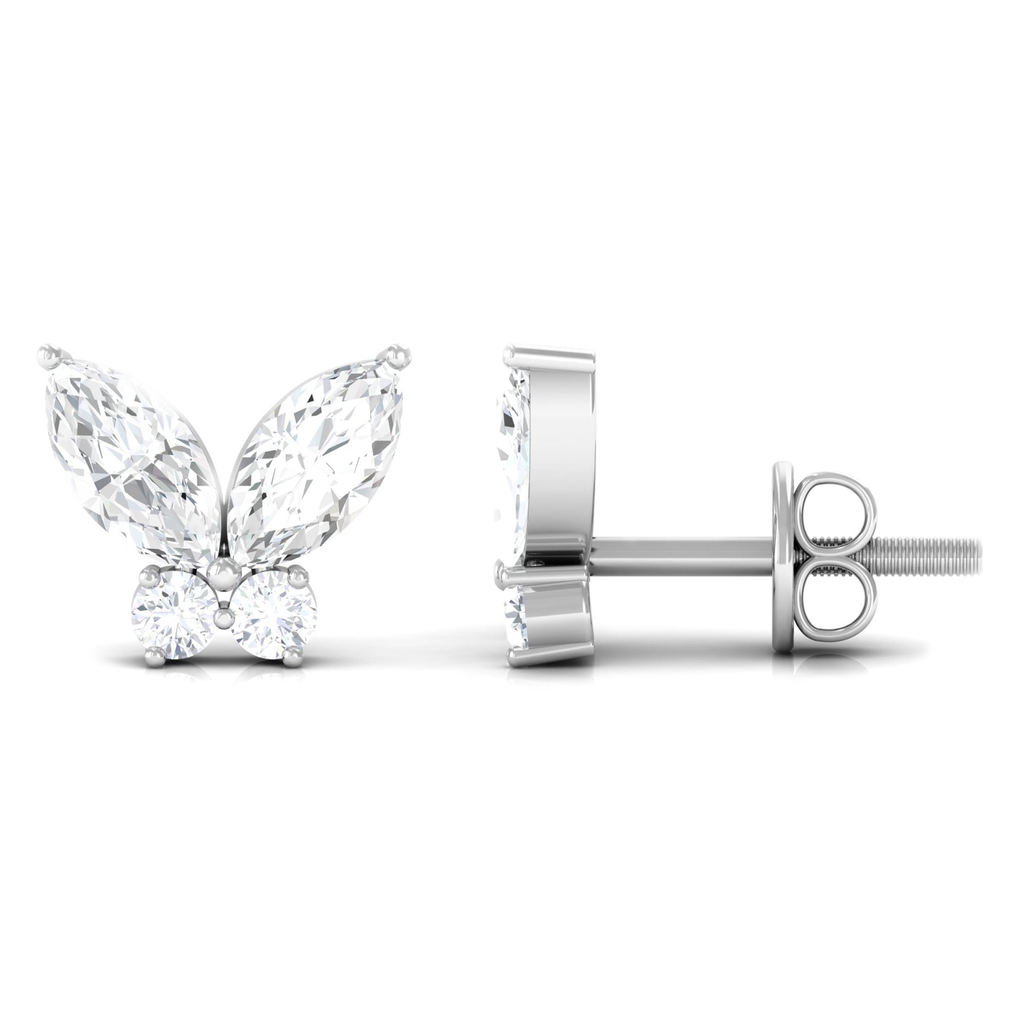 Natural Diamond Butterfly Stud Earrings with Certificate