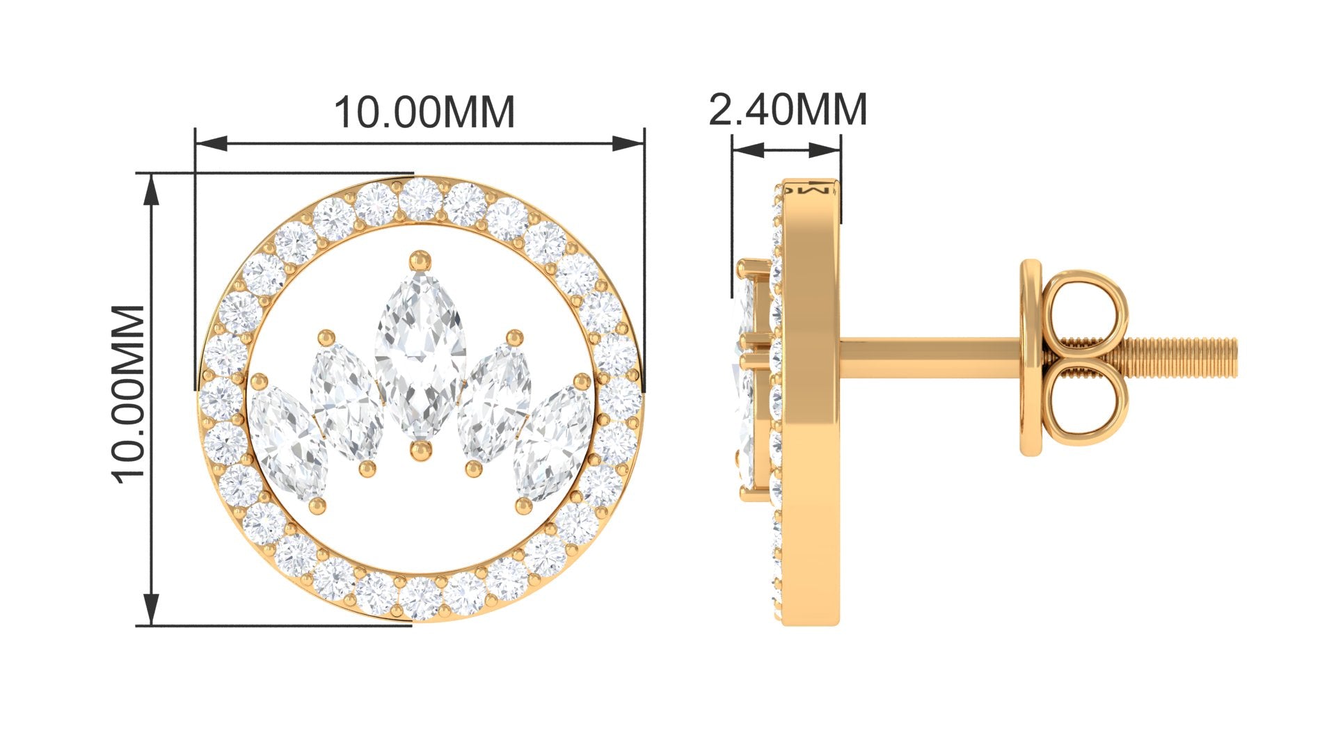 Natural Diamond Big Stud Earrings with Screw Back