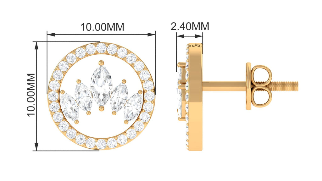 Natural Diamond Big Stud Earrings with Screw Back