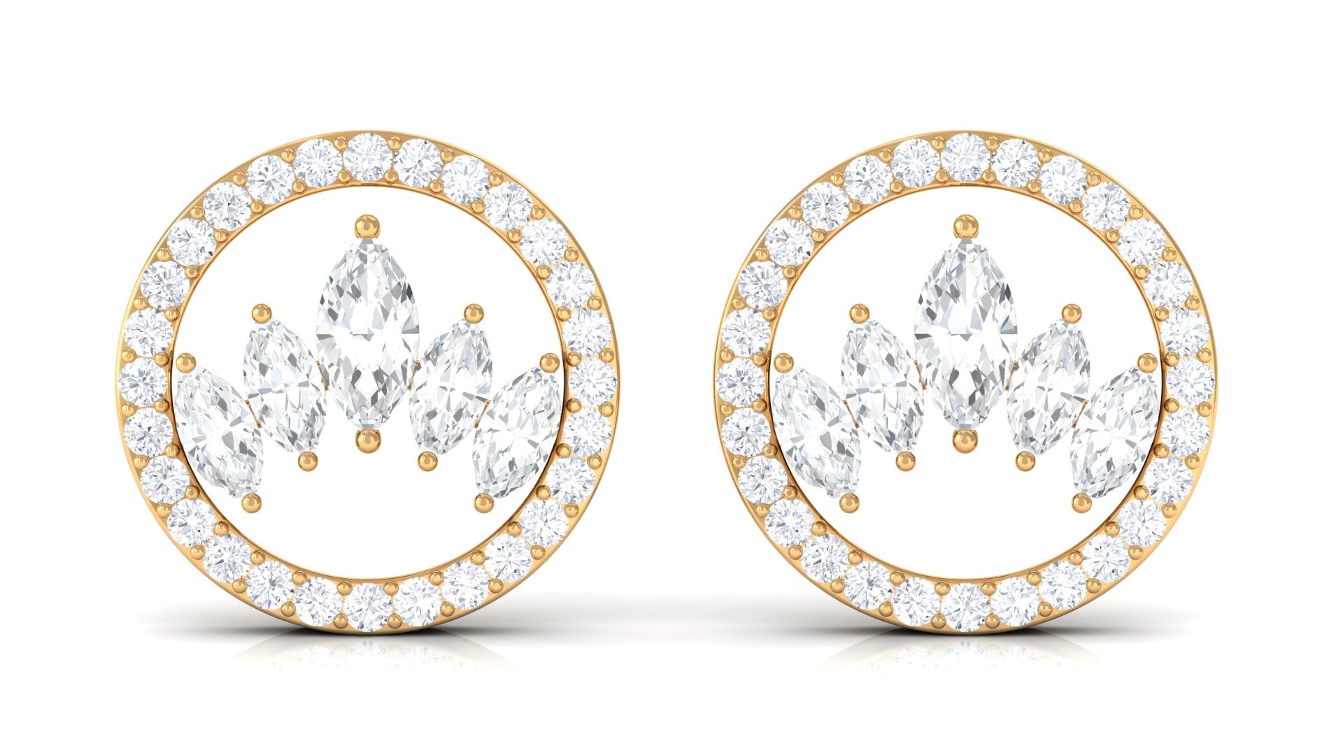 Natural Diamond Big Stud Earrings with Screw Back