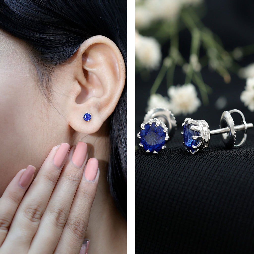 2 CT Blue Sapphire Solitaire Vintage Earrings for Women