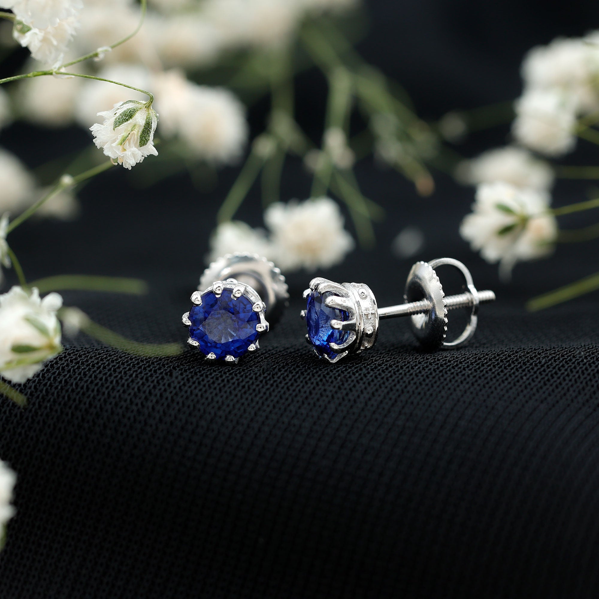 2 CT Blue Sapphire Solitaire Vintage Earrings for Women