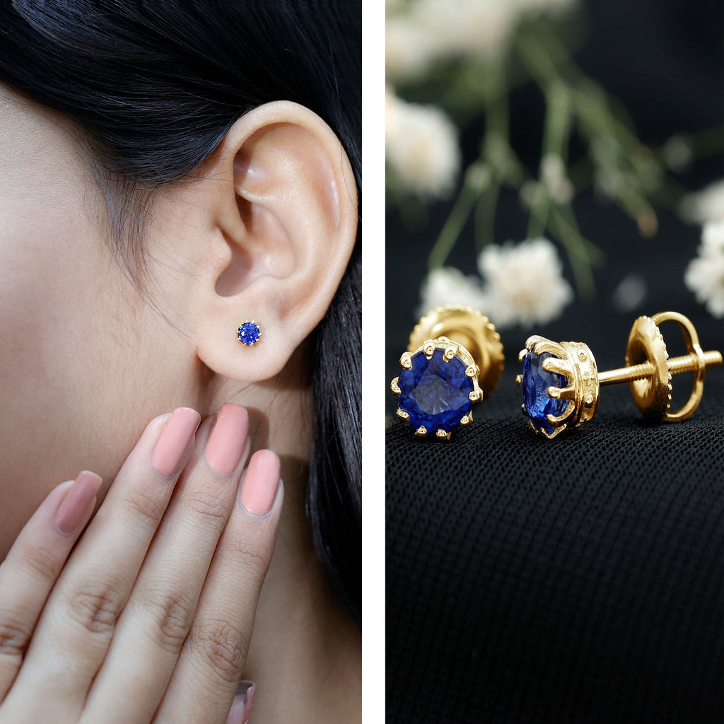2 CT Blue Sapphire Solitaire Vintage Earrings for Women