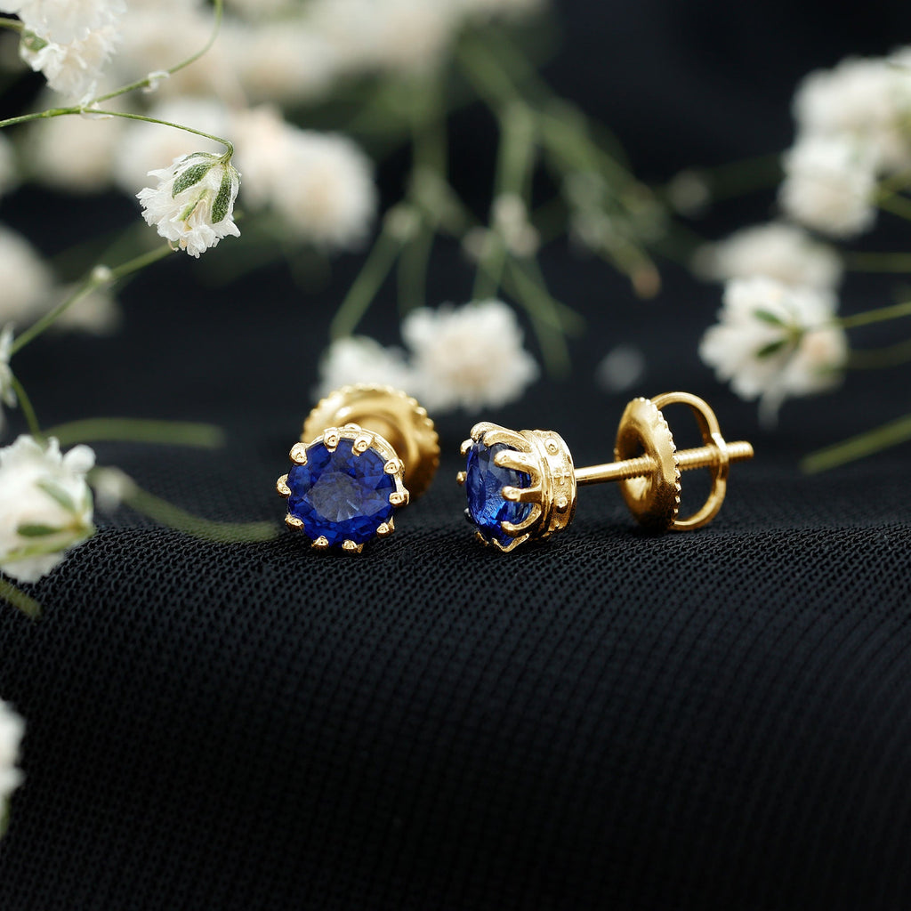 2 CT Blue Sapphire Solitaire Vintage Earrings for Women