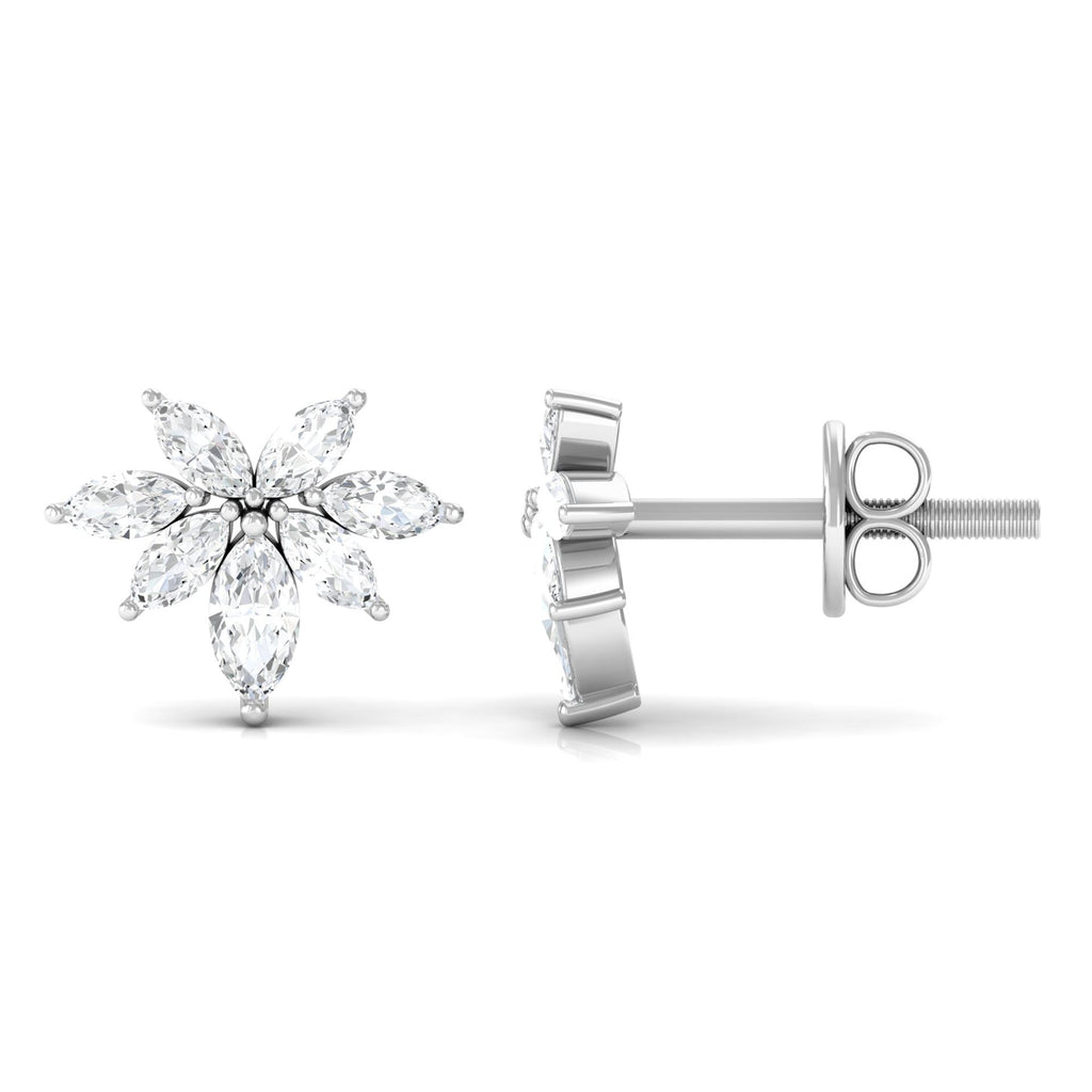 3/4 CT Real Diamond Cluster Stud Earrings in Gold