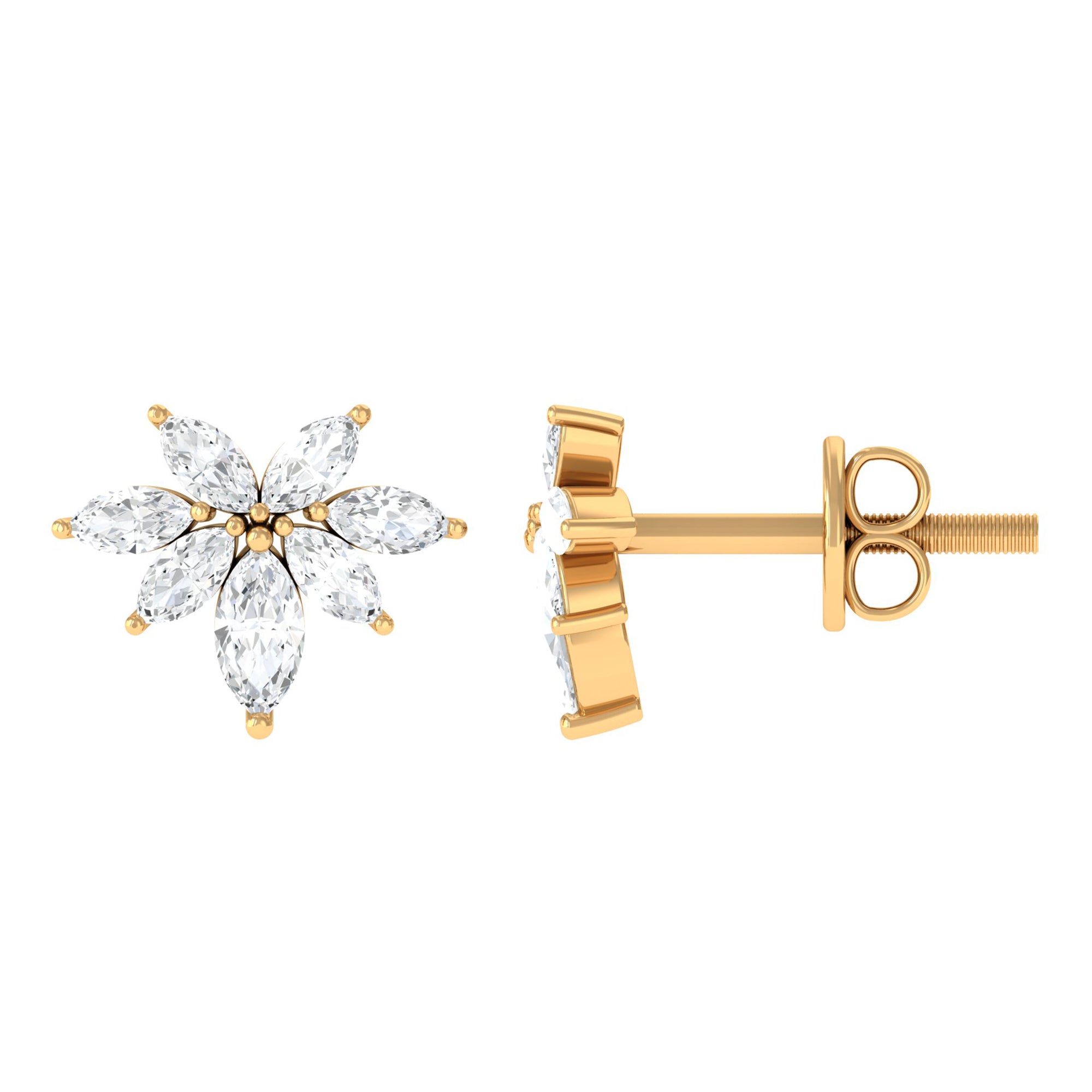 3/4 CT Real Diamond Cluster Stud Earrings in Gold
