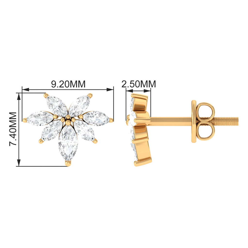 3/4 CT Real Diamond Cluster Stud Earrings in Gold