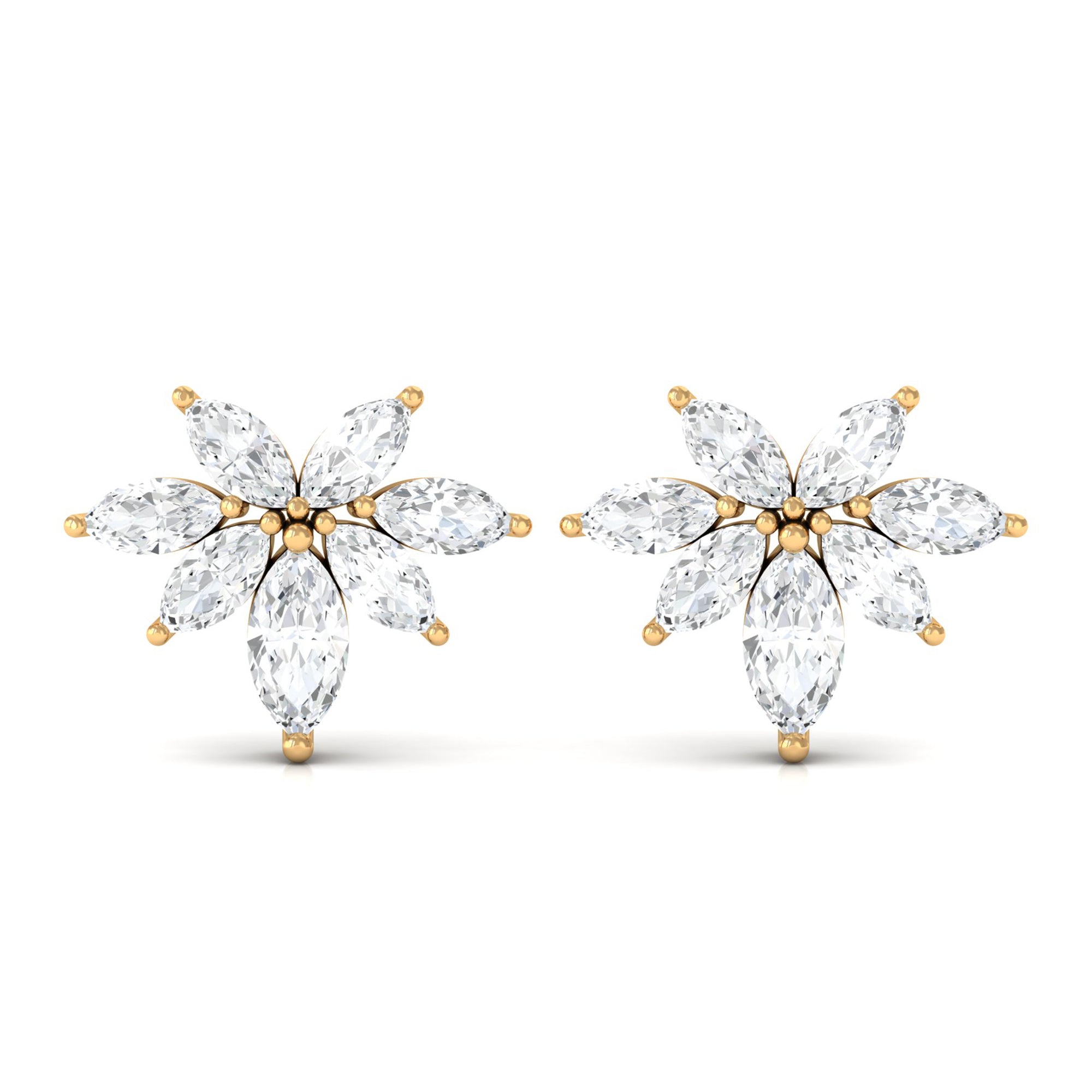 3/4 CT Real Diamond Cluster Stud Earrings in Gold